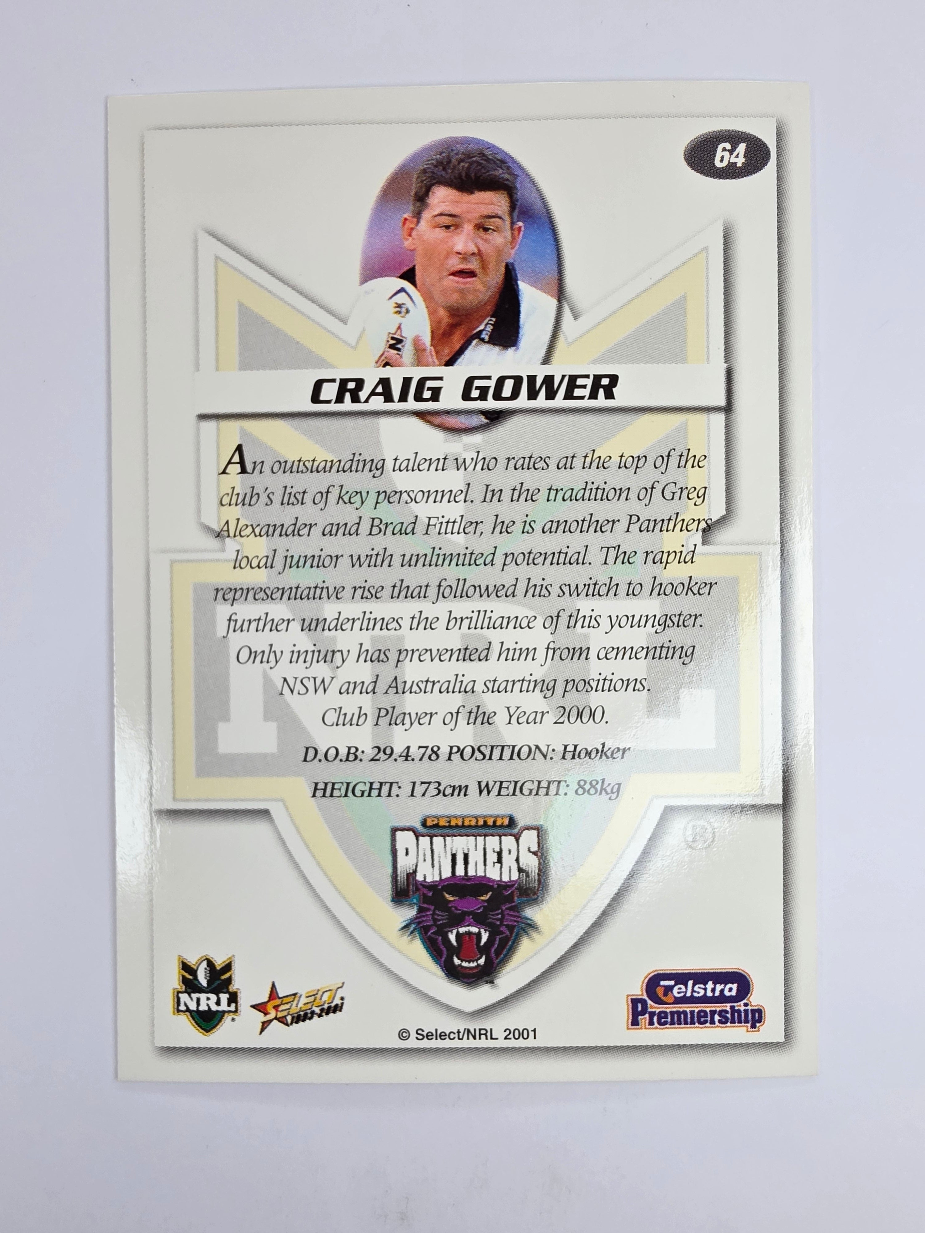 NRL 2001 Impact Base Card #64 Craig Gower Penrith Panthers