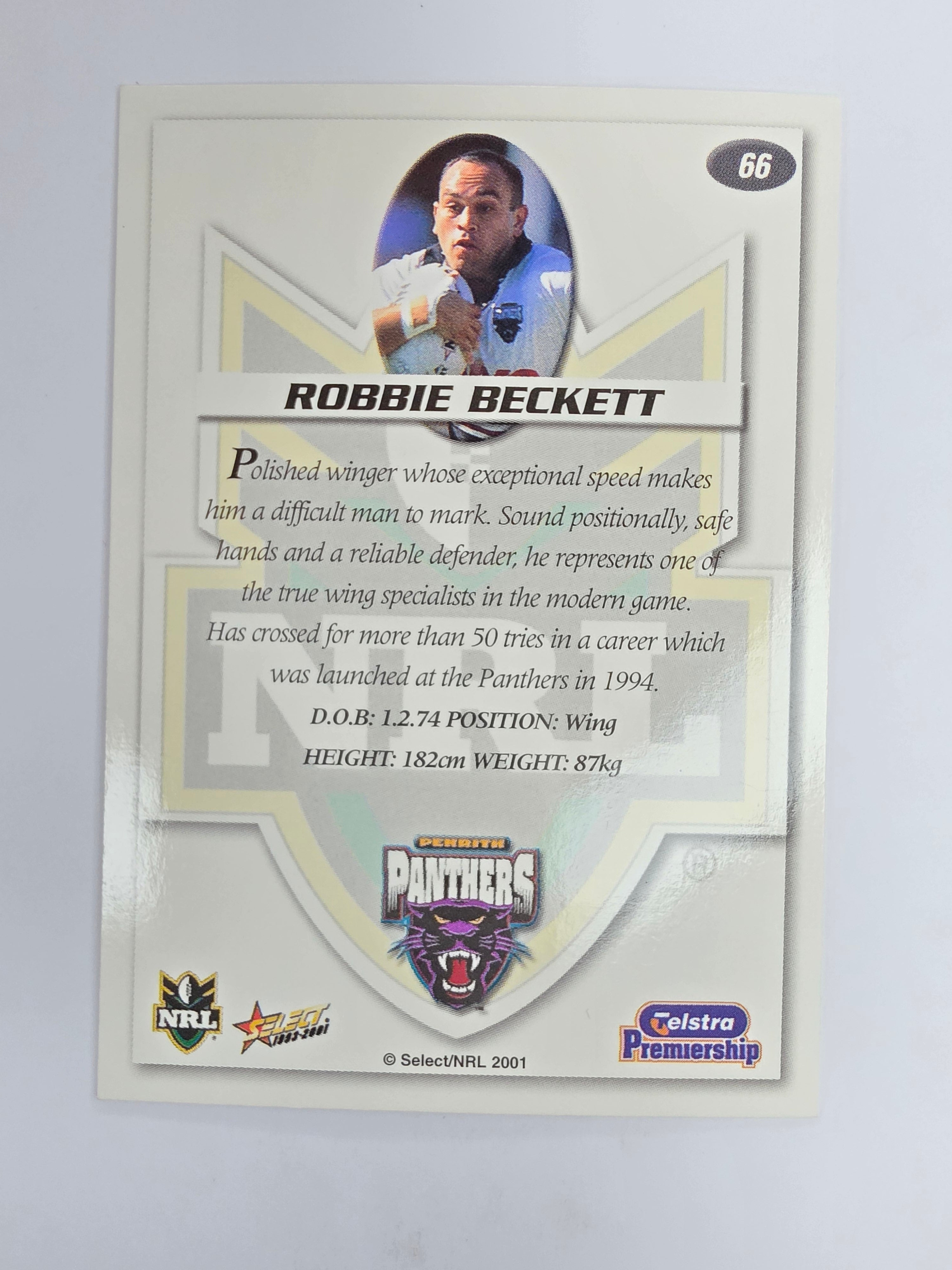 NRL 2001 Impact Base Card #66 Robbie Beckett Penrith Panthers