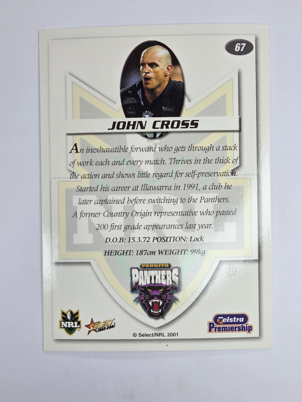 NRL 2001 Impact Base Card #67 John Cross Penrith Panthers