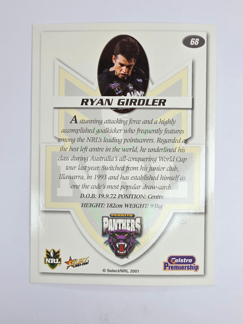NRL 2001 Impact Base Card #68 Ryan Girdler Penrith Panthers