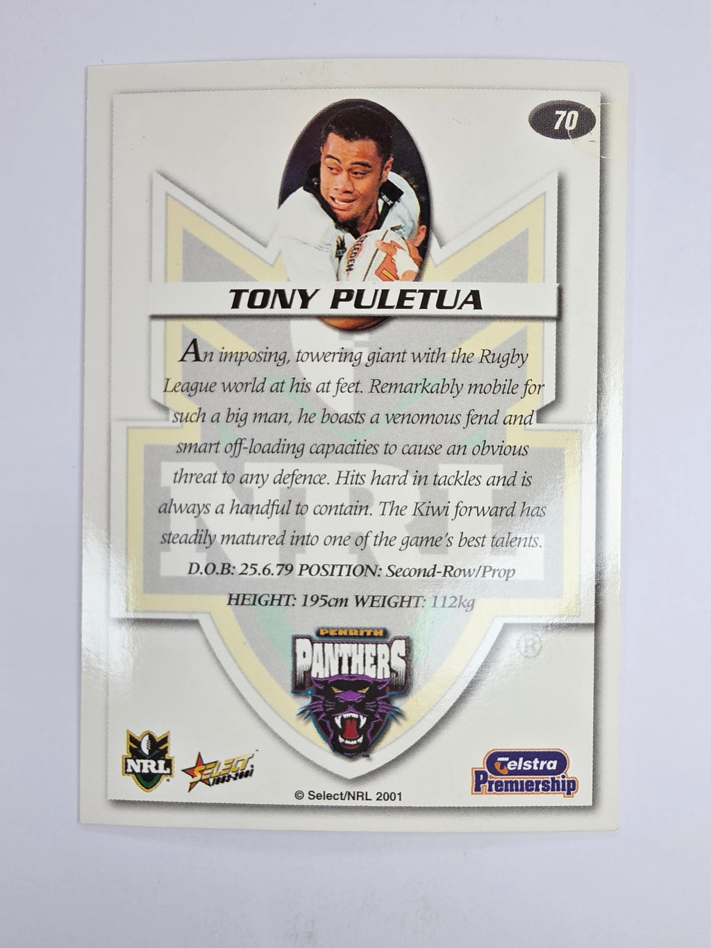 NRL 2001 Impact Base Card #70 Tony Puletua Penrith Panthers