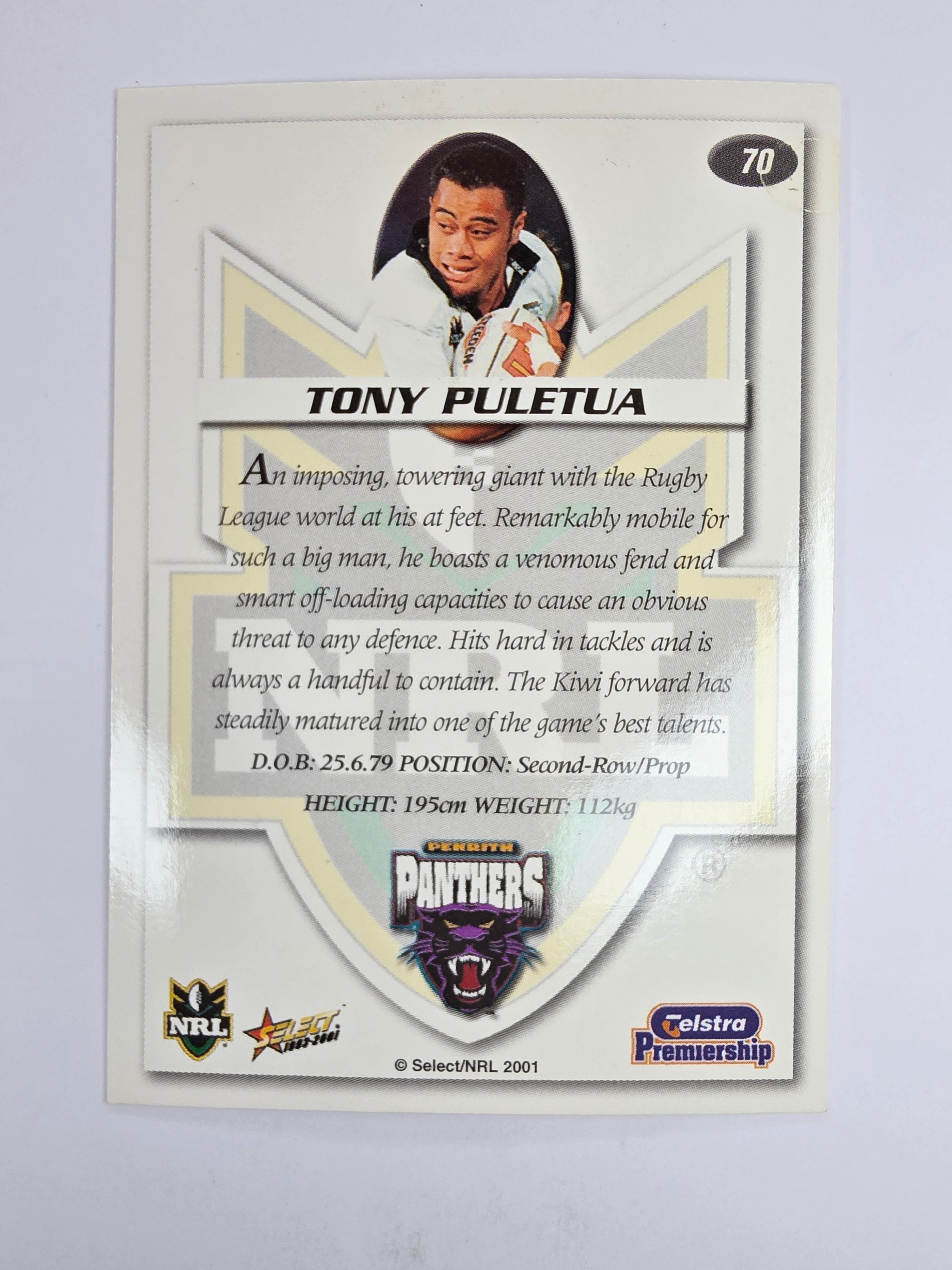 NRL 2001 Impact Base Card #70 Tony Puletua Penrith Panthers