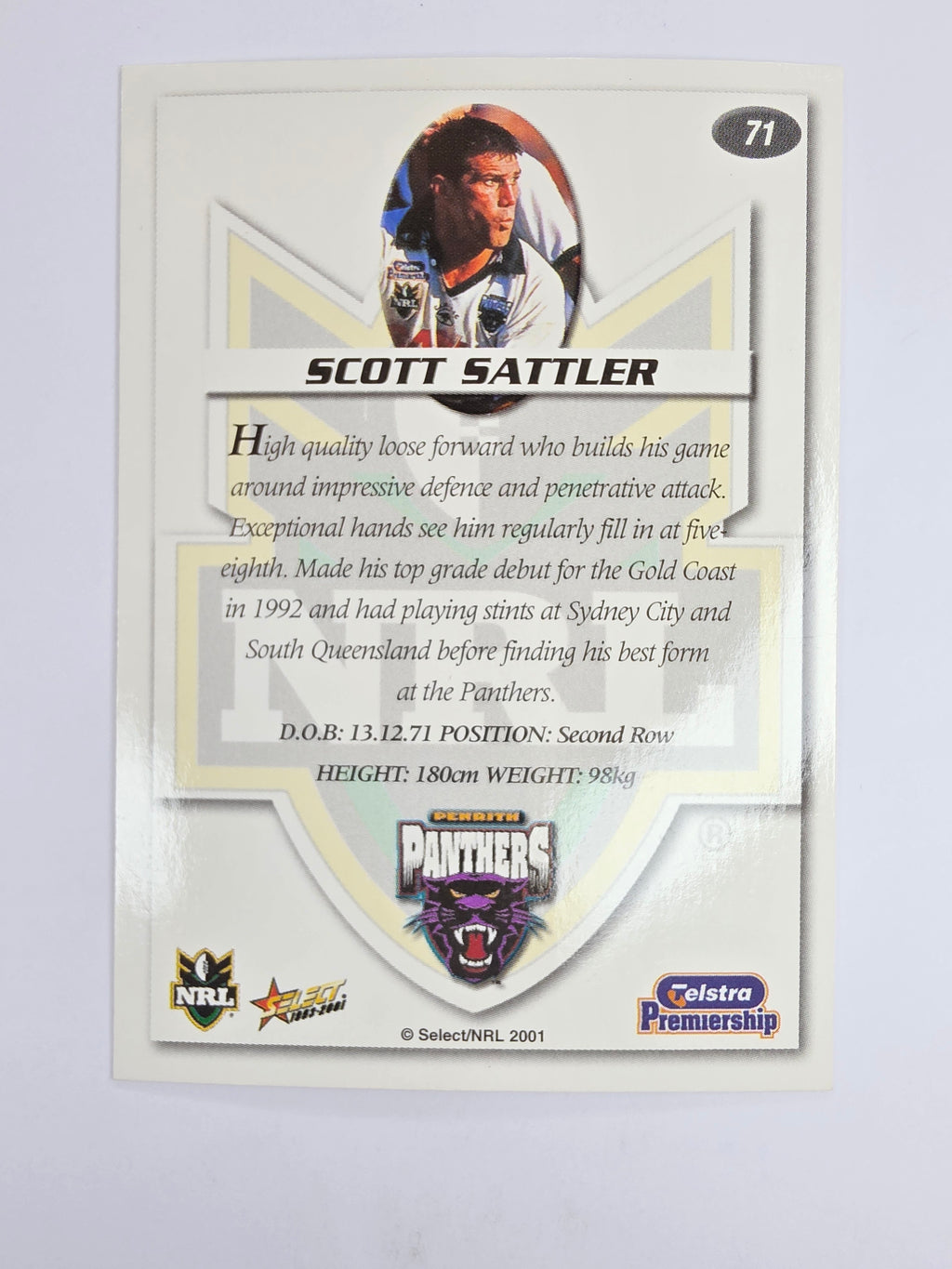 NRL 2001 Impact Base Card #71 Scott Sattler Penrith Panthers