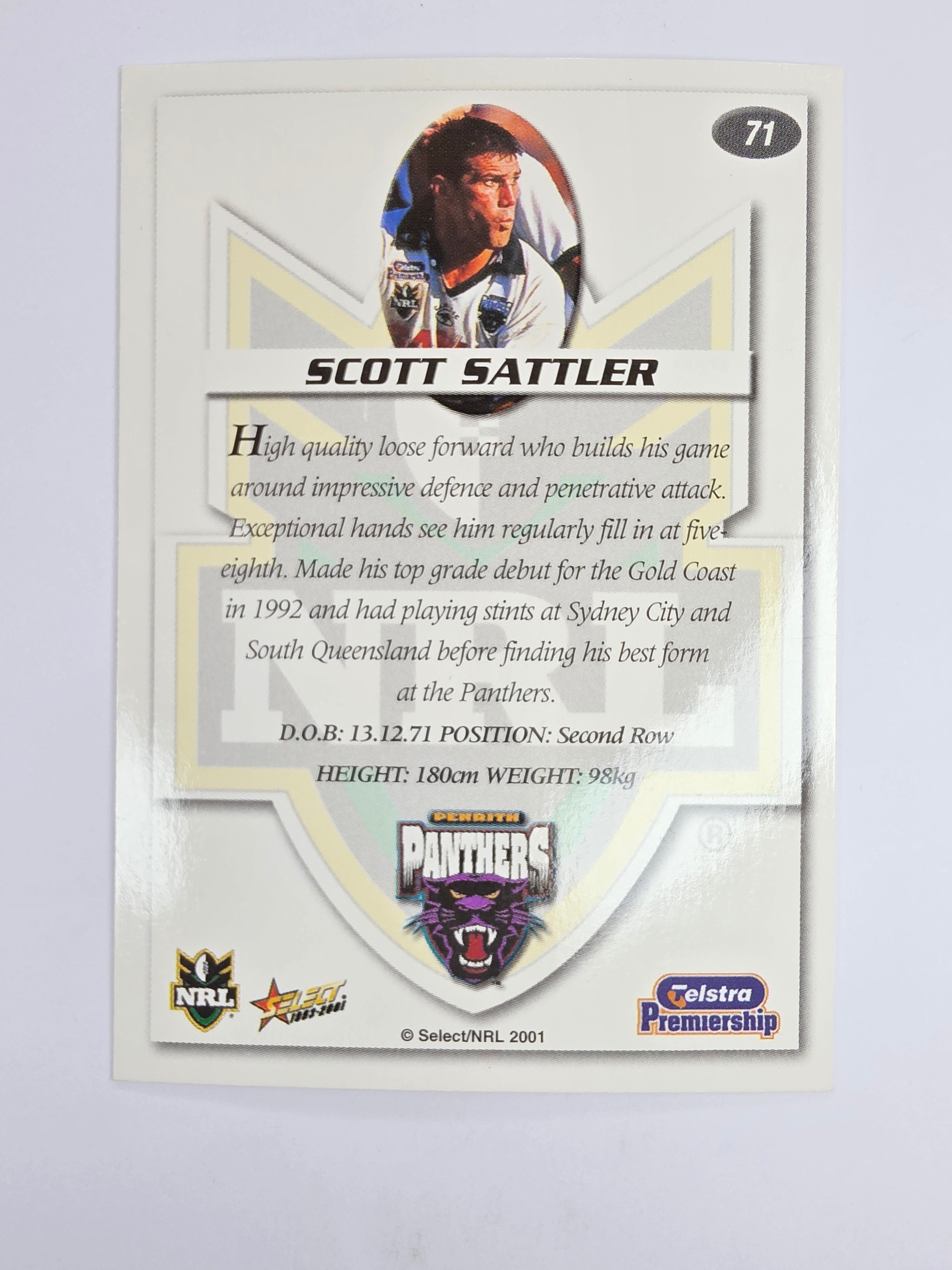 NRL 2001 Impact Base Card #71 Scott Sattler Penrith Panthers
