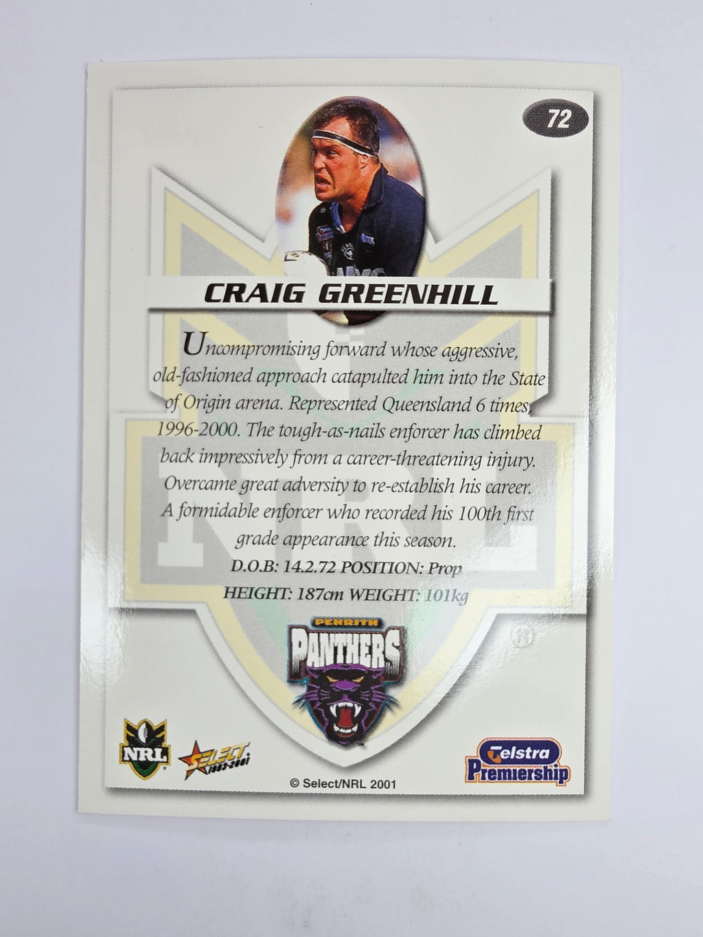NRL 2001 Impact Base Card #72 Craig Greenhill Penrith Panthers