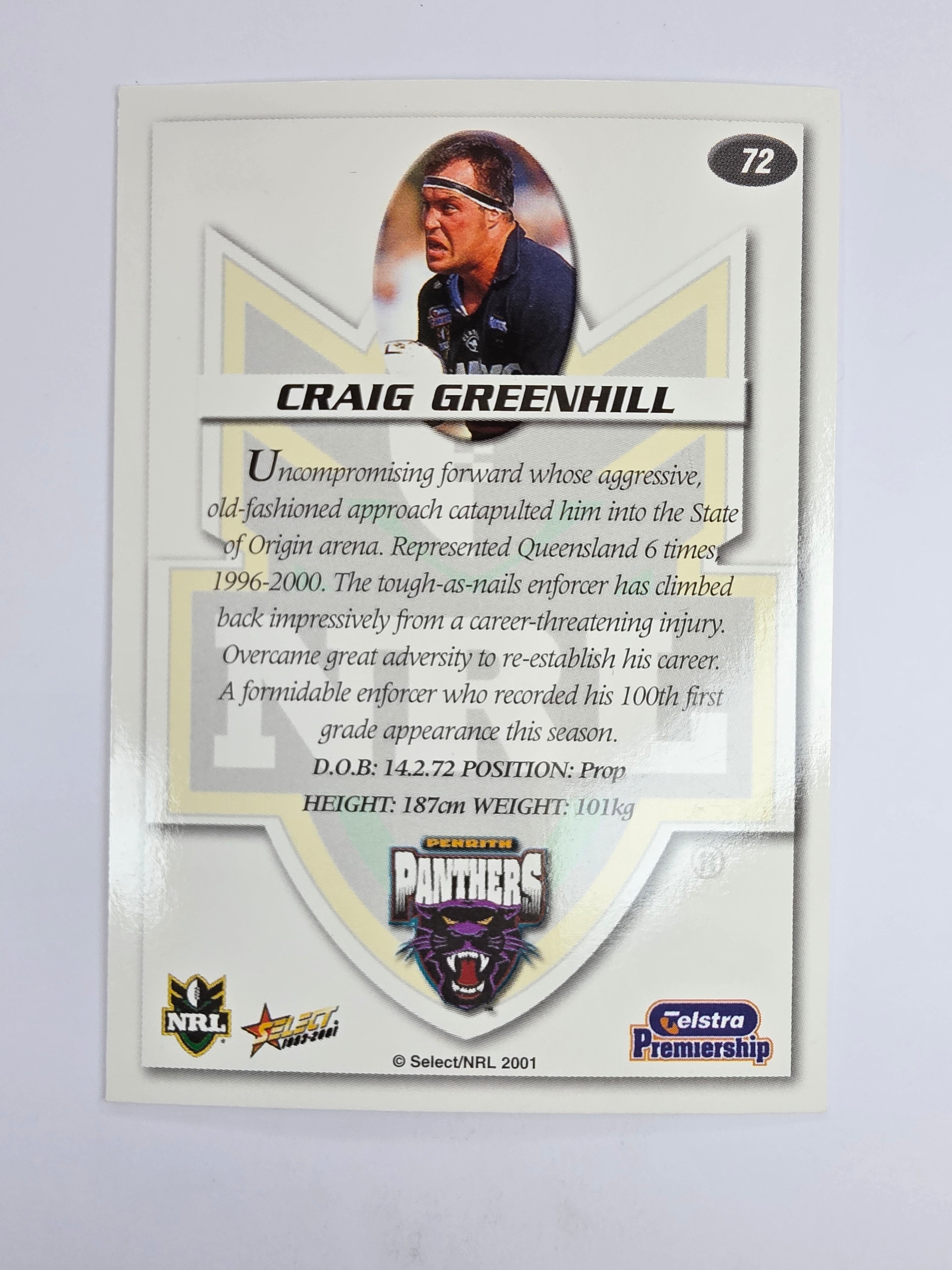 NRL 2001 Impact Base Card #72 Craig Greenhill Penrith Panthers