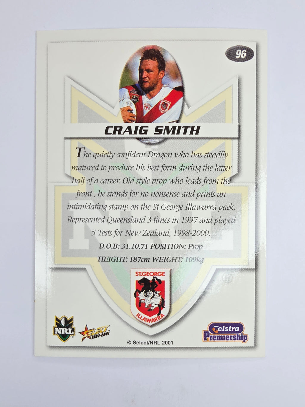 NRL 2001 Impact Base Card #96 Craig Smith St George Illawarra Dragons