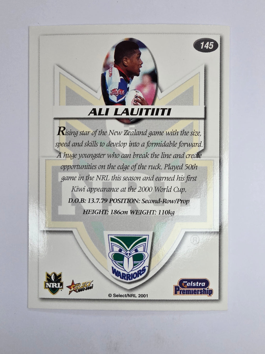 NRL 2001 Impact Base Card #145 Ali Lauitiiti New Zealand Warriors
