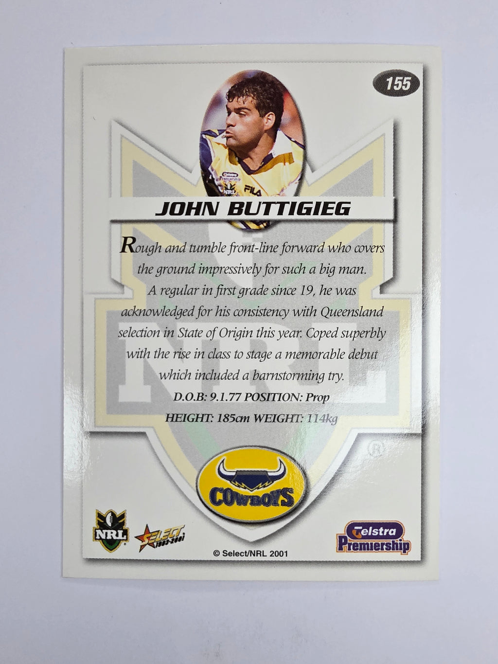 NRL 2001 Impact Base Card #155 John Buttigieg North Queensland Cowboys