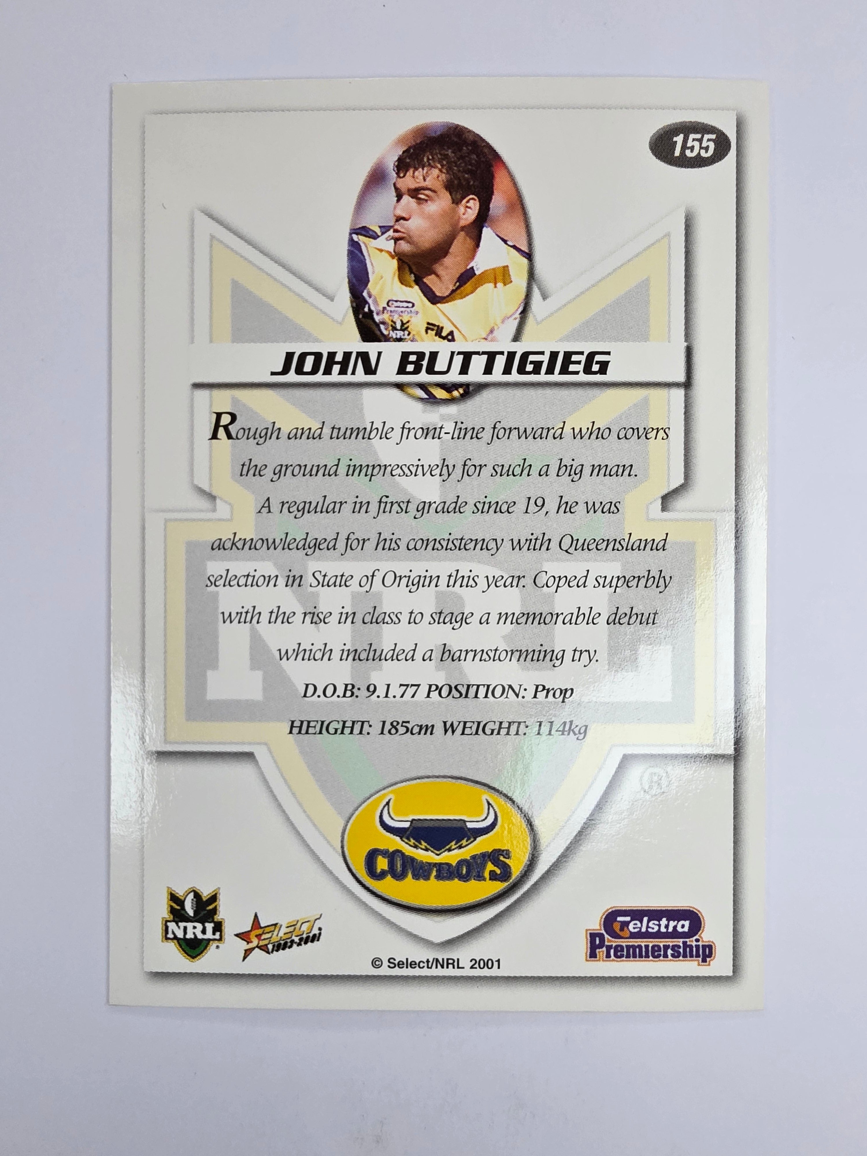 NRL 2001 Impact Base Card #155 John Buttigieg North Queensland Cowboys