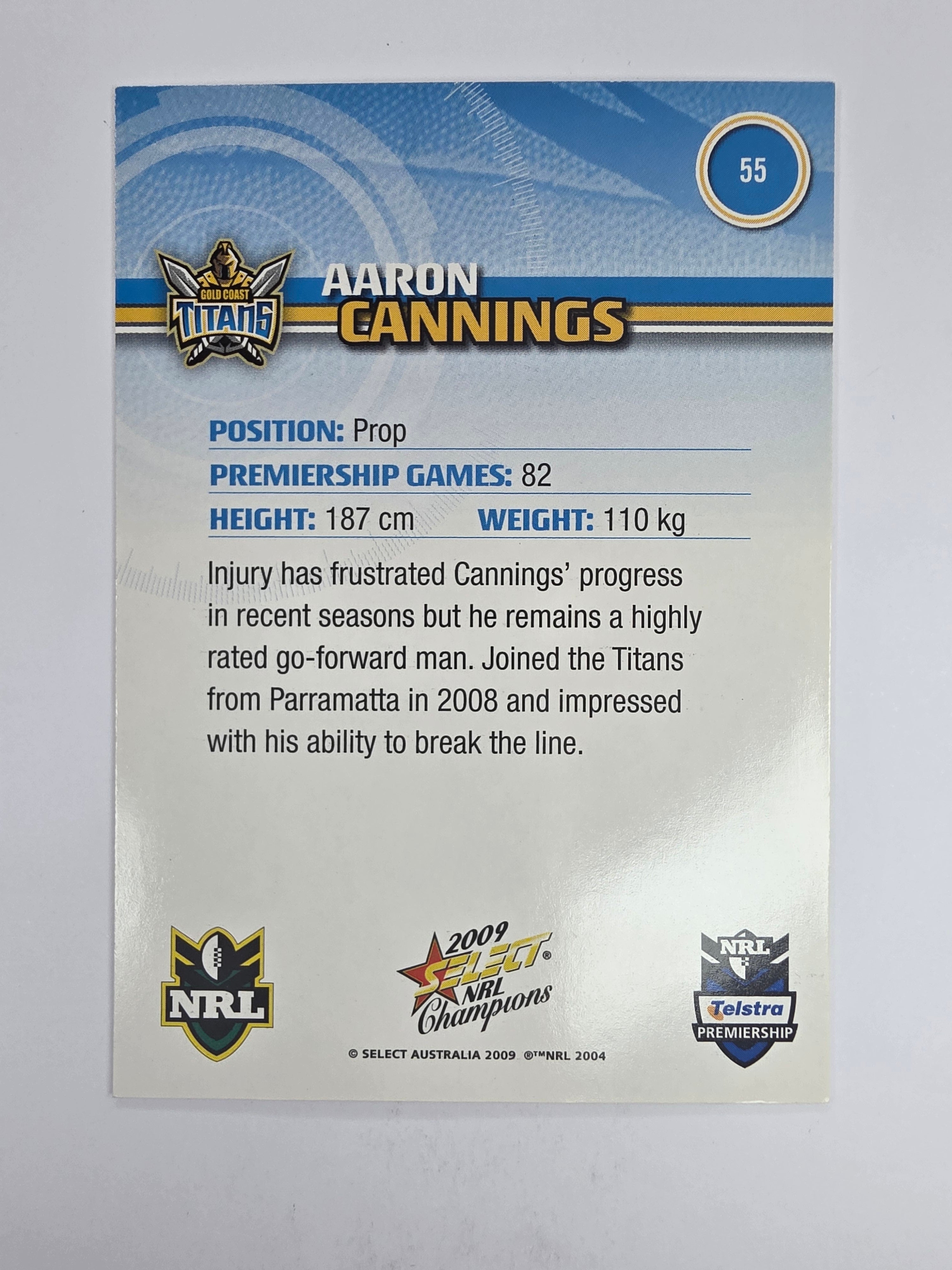 NRL 2009 Champions Base Card #55 Aaron Cannings Gold Coast Titans