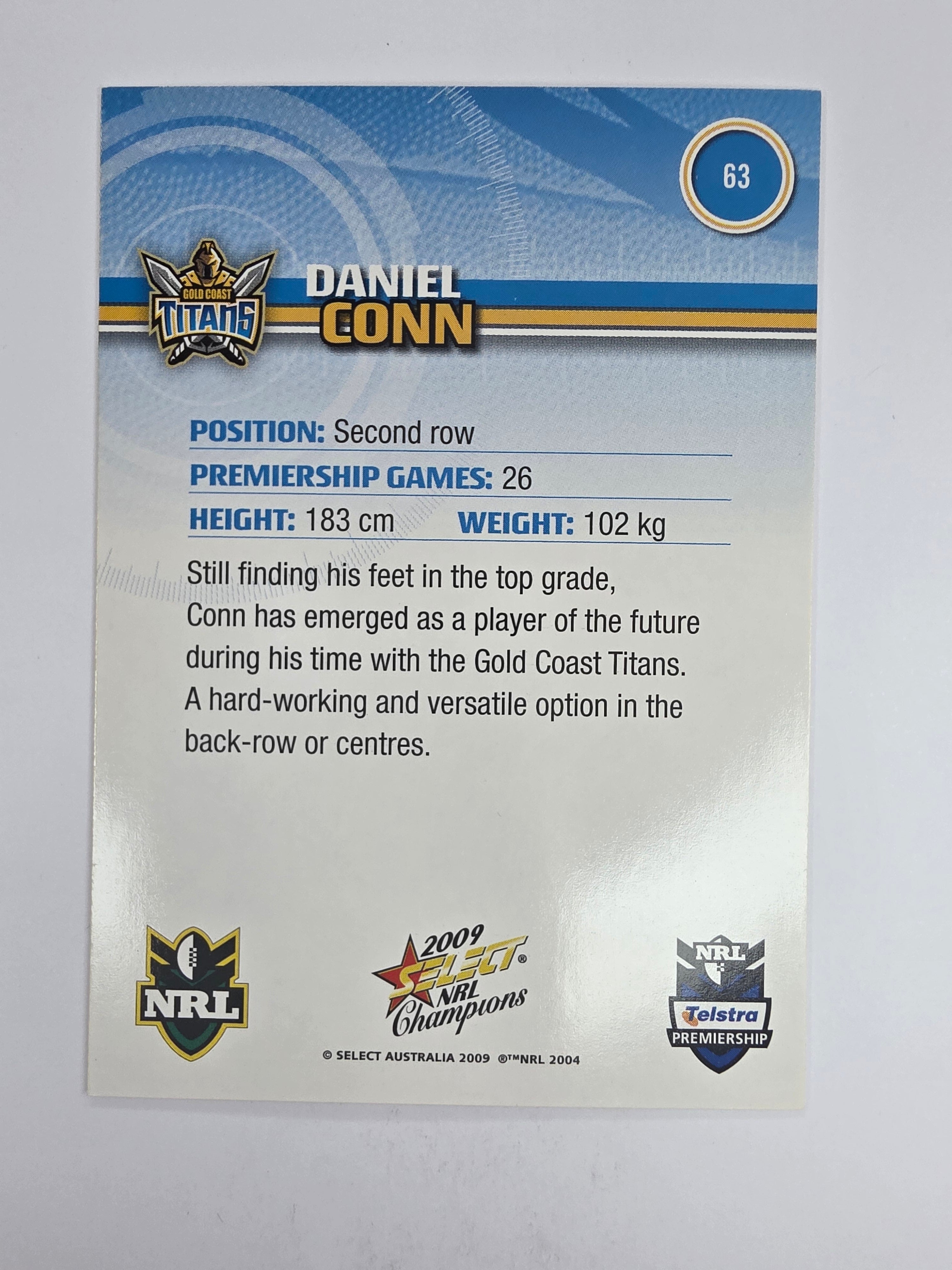 NRL 2009 Champions Base Card #63 Daniel Conn Gold Coast Titans
