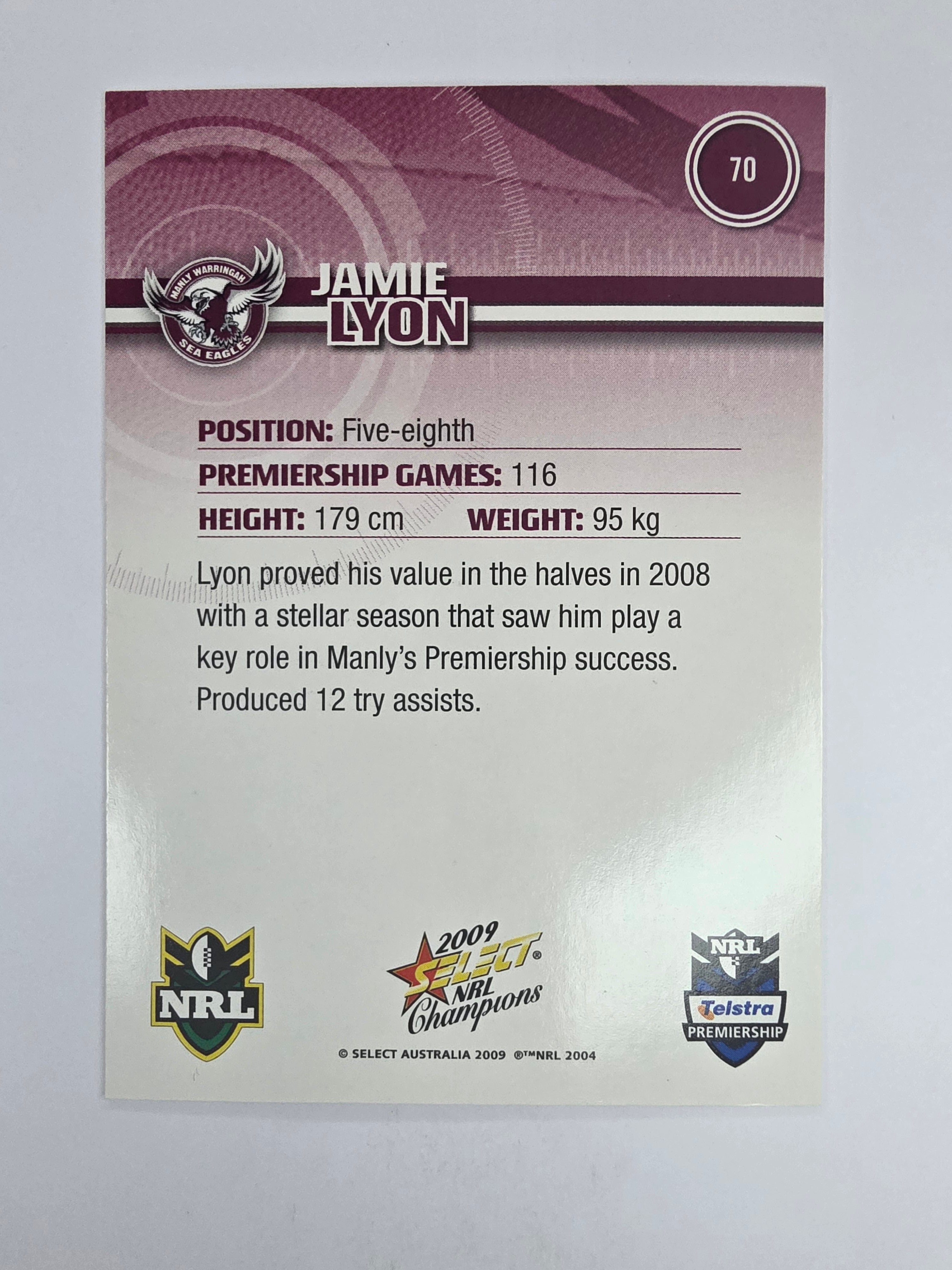 NRL 2009 Champions Base Card #70 Jamie Lyon Manly Warringah Sea Eagles