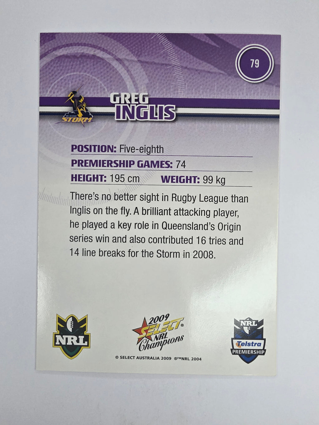 NRL 2009 Champions Base Card #79 Greg Inglis Melbourne Storm