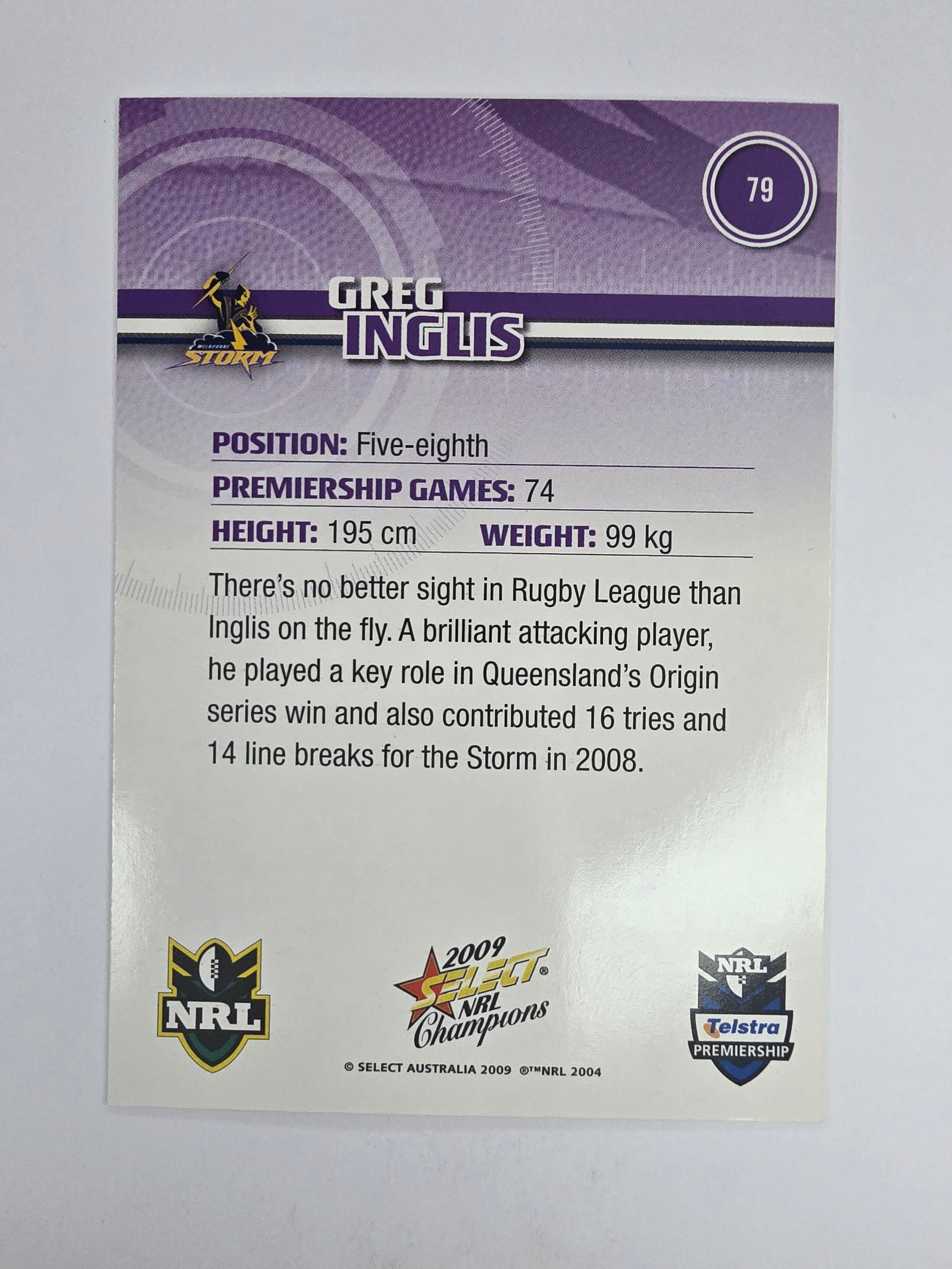NRL 2009 Champions Base Card #79 Greg Inglis Melbourne Storm