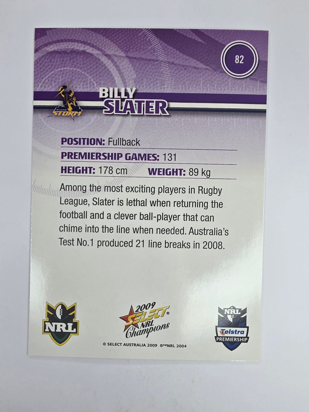 NRL 2009 Champions Base Card #82 Billy Slater Melbourne Storm