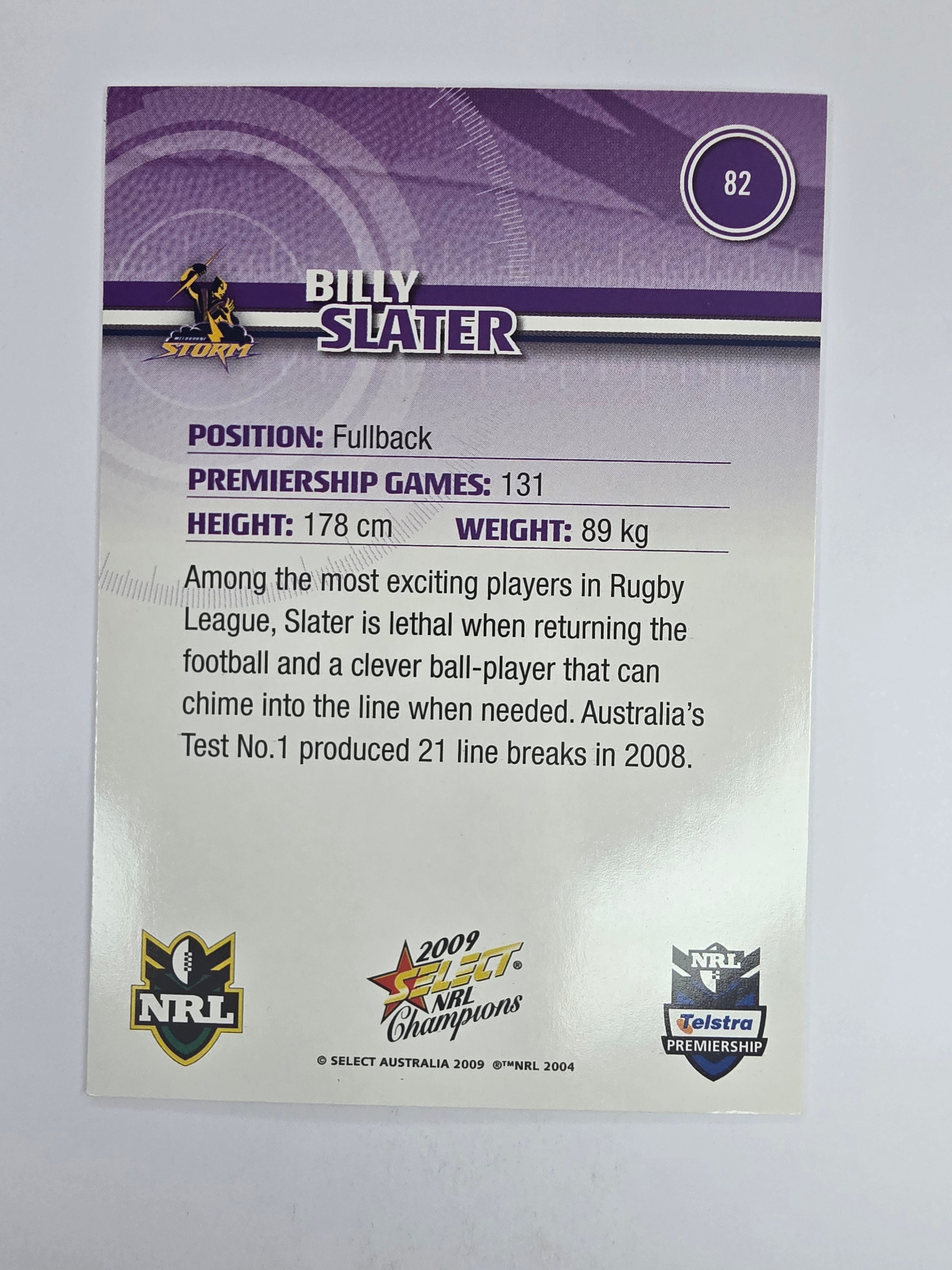NRL 2009 Champions Base Card #82 Billy Slater Melbourne Storm