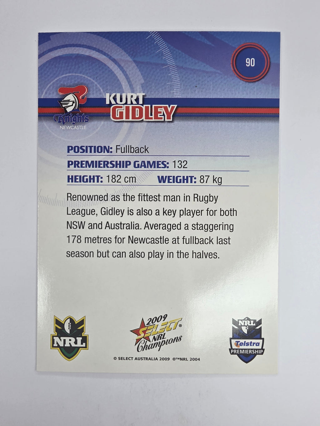NRL 2009 Champions Base Card #90 Kurt Gidley Newcastle Knights