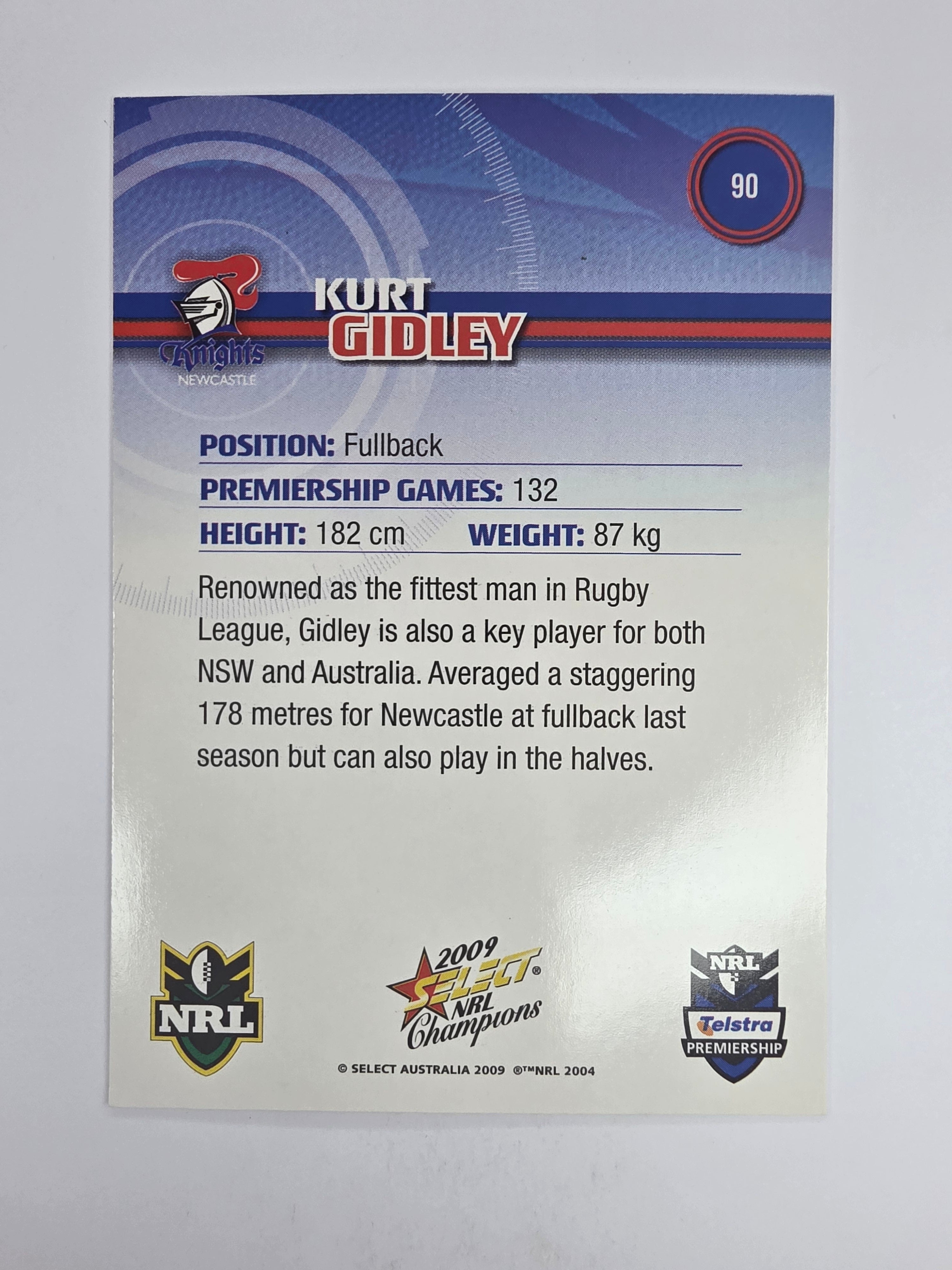 NRL 2009 Champions Base Card #90 Kurt Gidley Newcastle Knights