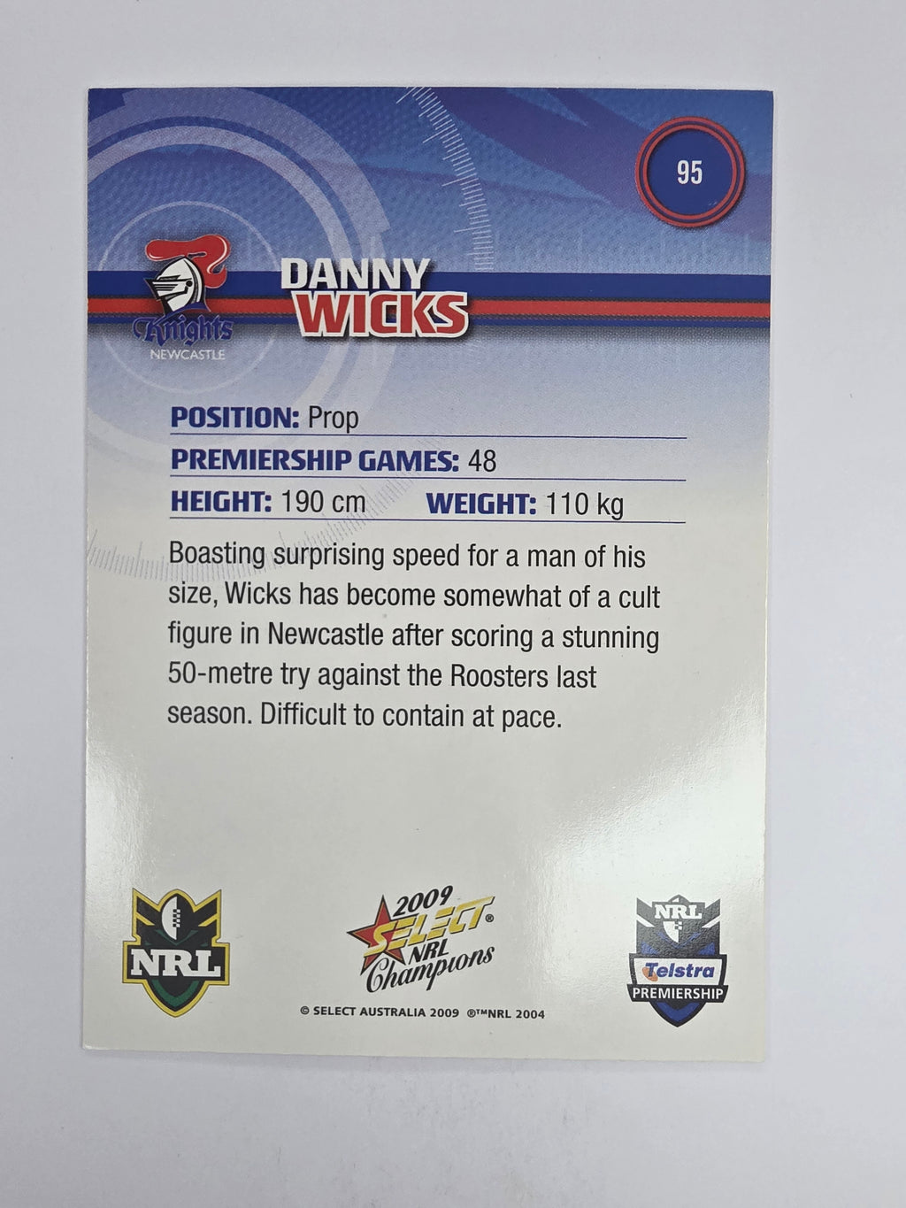 NRL 2009 Champions Base Card #95 Danny Wicks Newcastle Knights