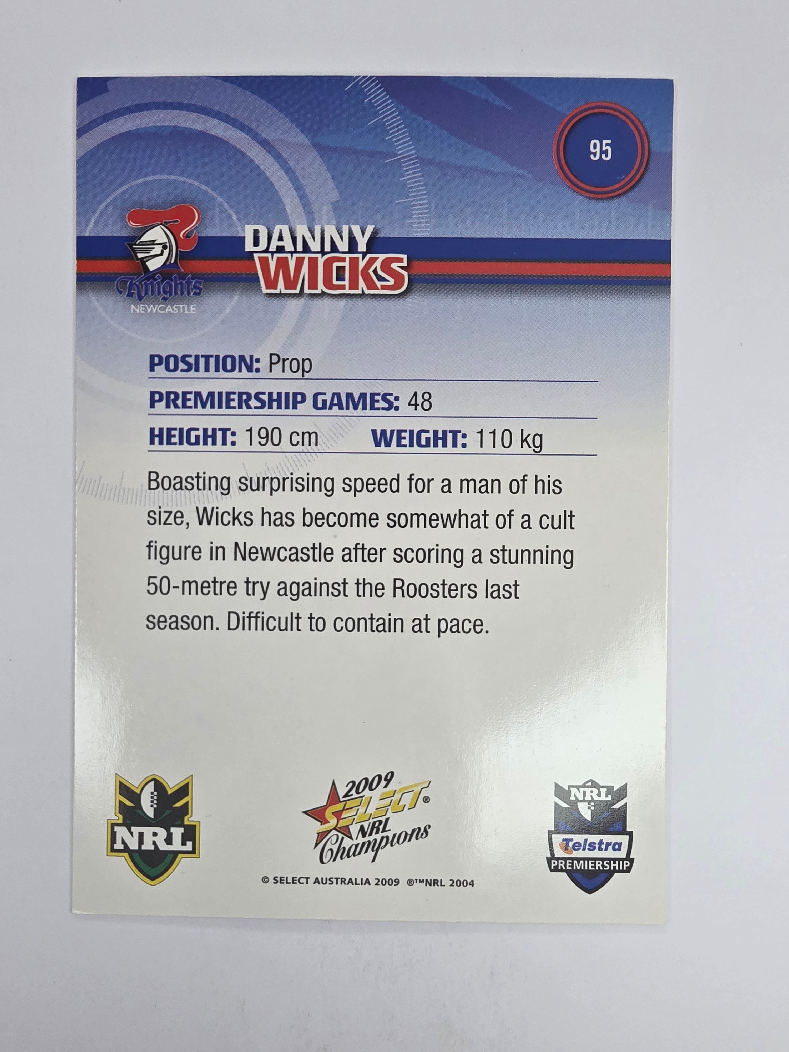 NRL 2009 Champions Base Card #95 Danny Wicks Newcastle Knights