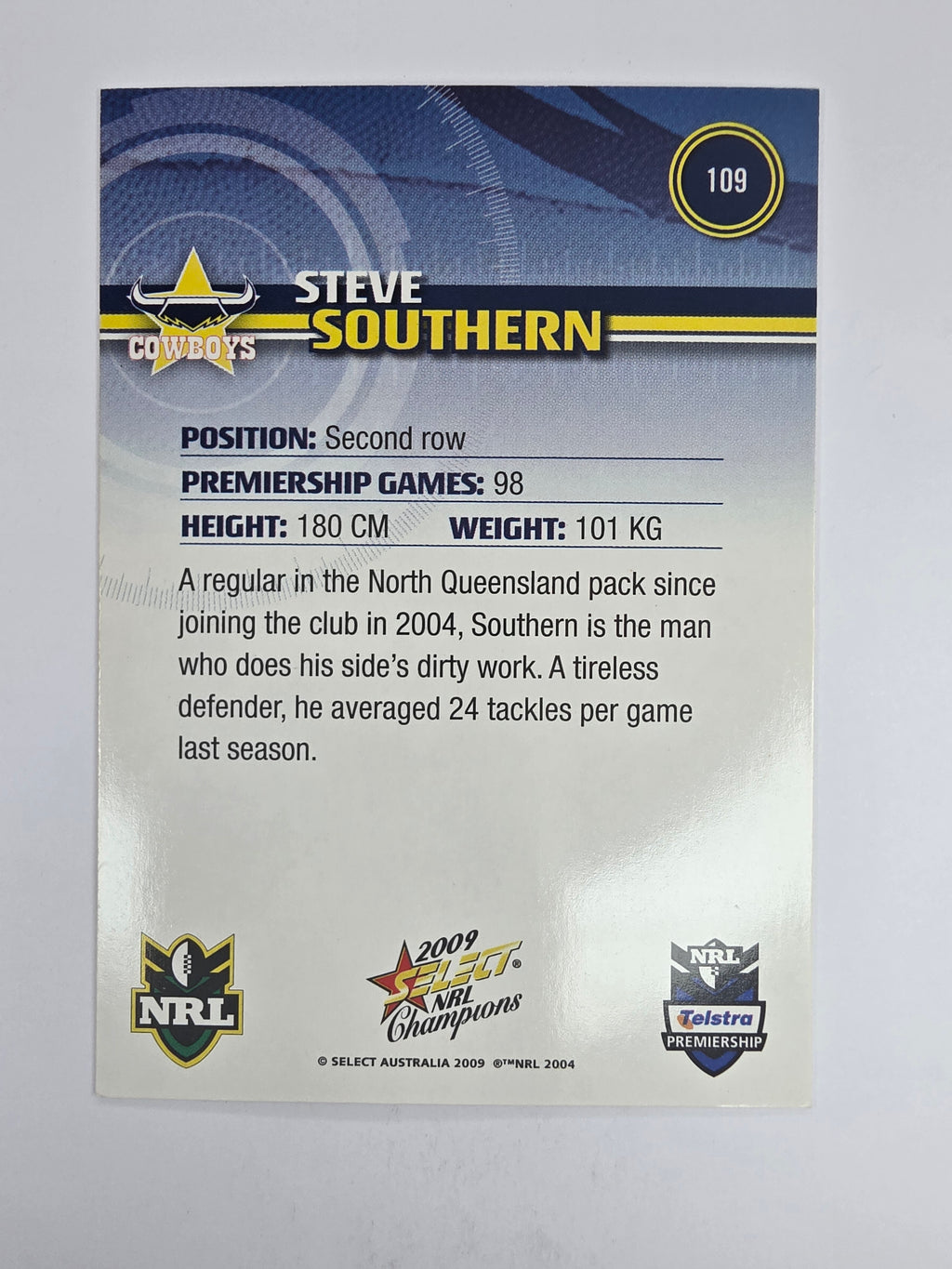 NRL 2009 Champions Base Card #109 Steve Southern North Queensland Cowboys