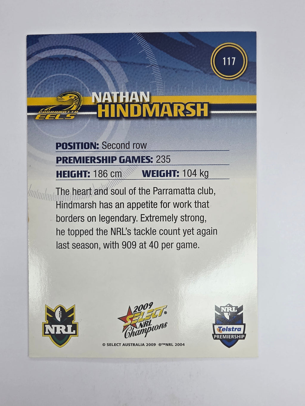 NRL 2009 Champions Base Card #117 Nathan Hindmarsh Parramatta Eels