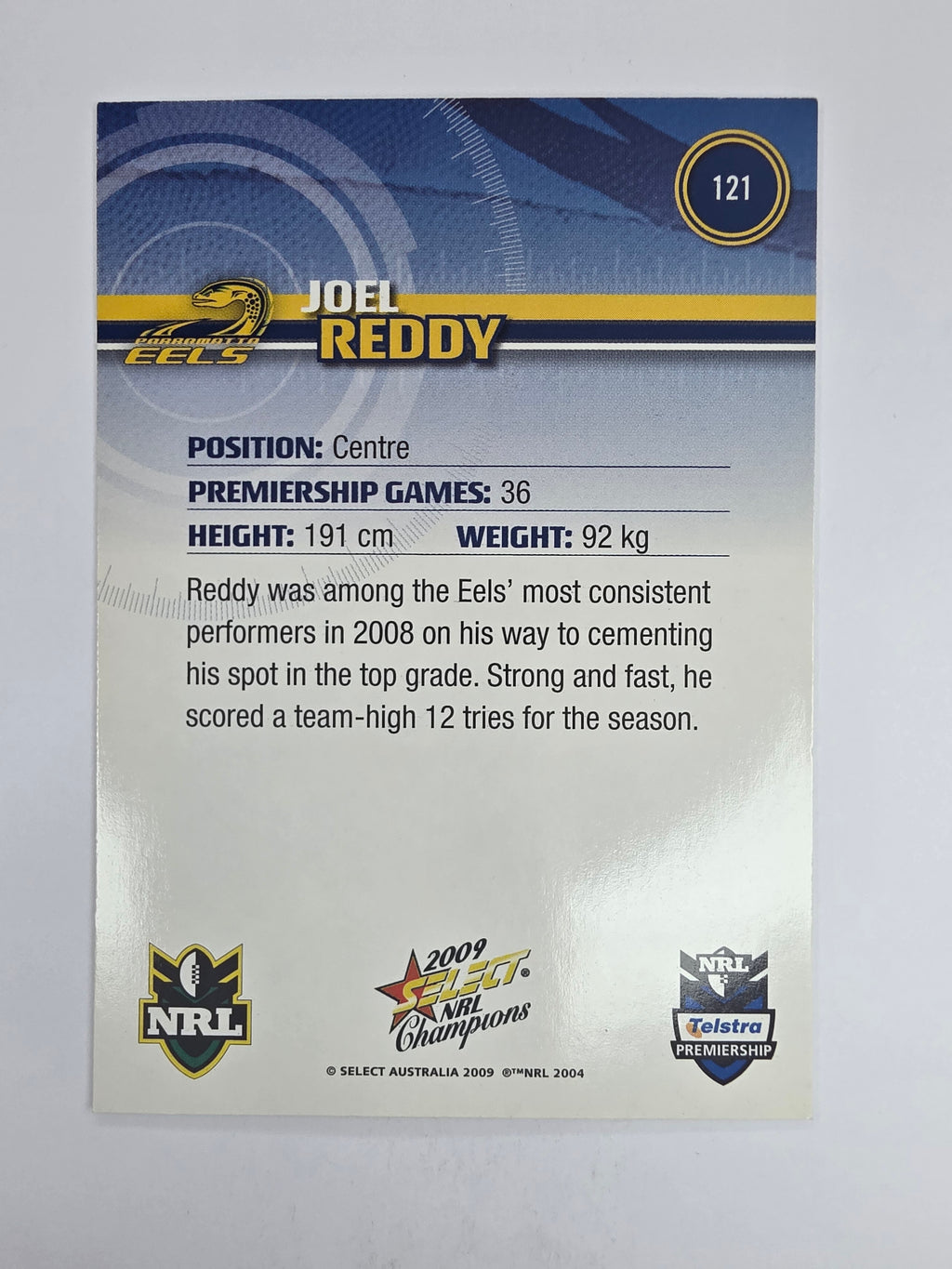 NRL 2009 Champions Base Card #121 Joel Reddy Parramatta Eels