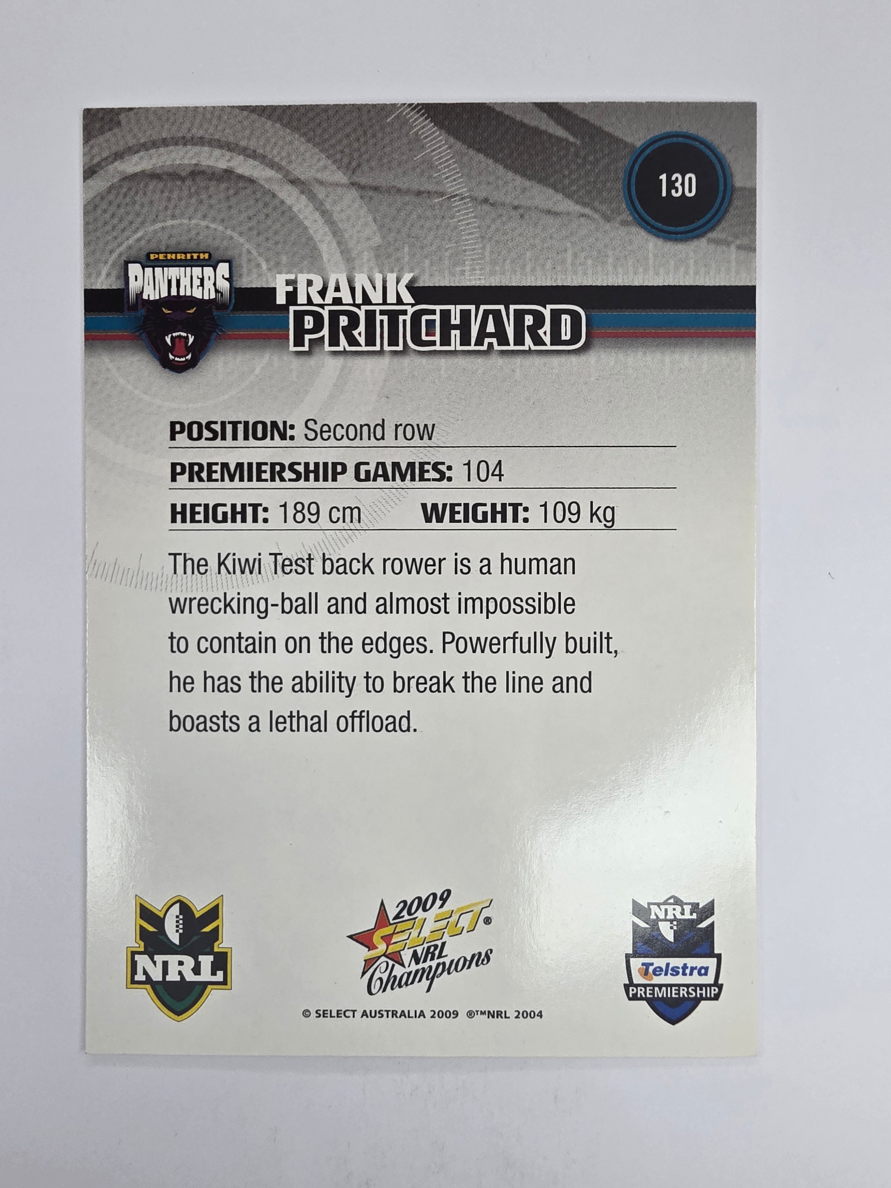 NRL 2009 Champions Base Card #130 Frank Pritchard Penrith Panthers