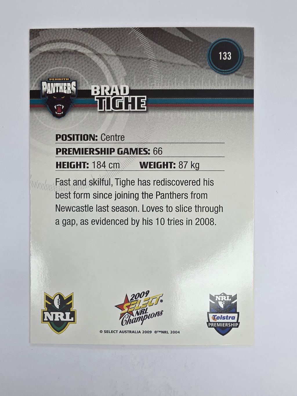 NRL 2009 Champions Base Card #133 Brad Tighe Penrith Panthers