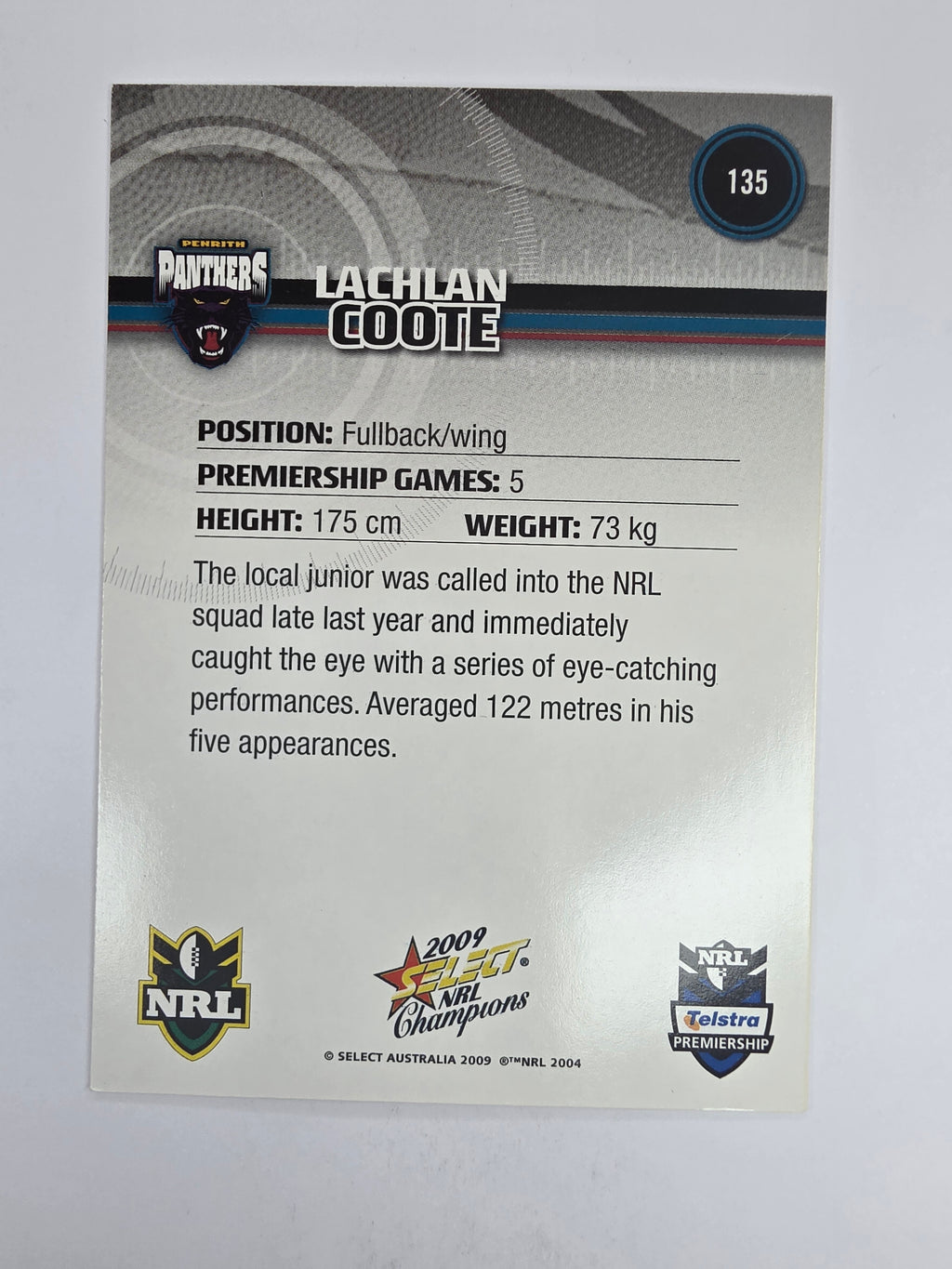 NRL 2009 Champions Base Card #135 Lachlan Coote Penrith Panthers