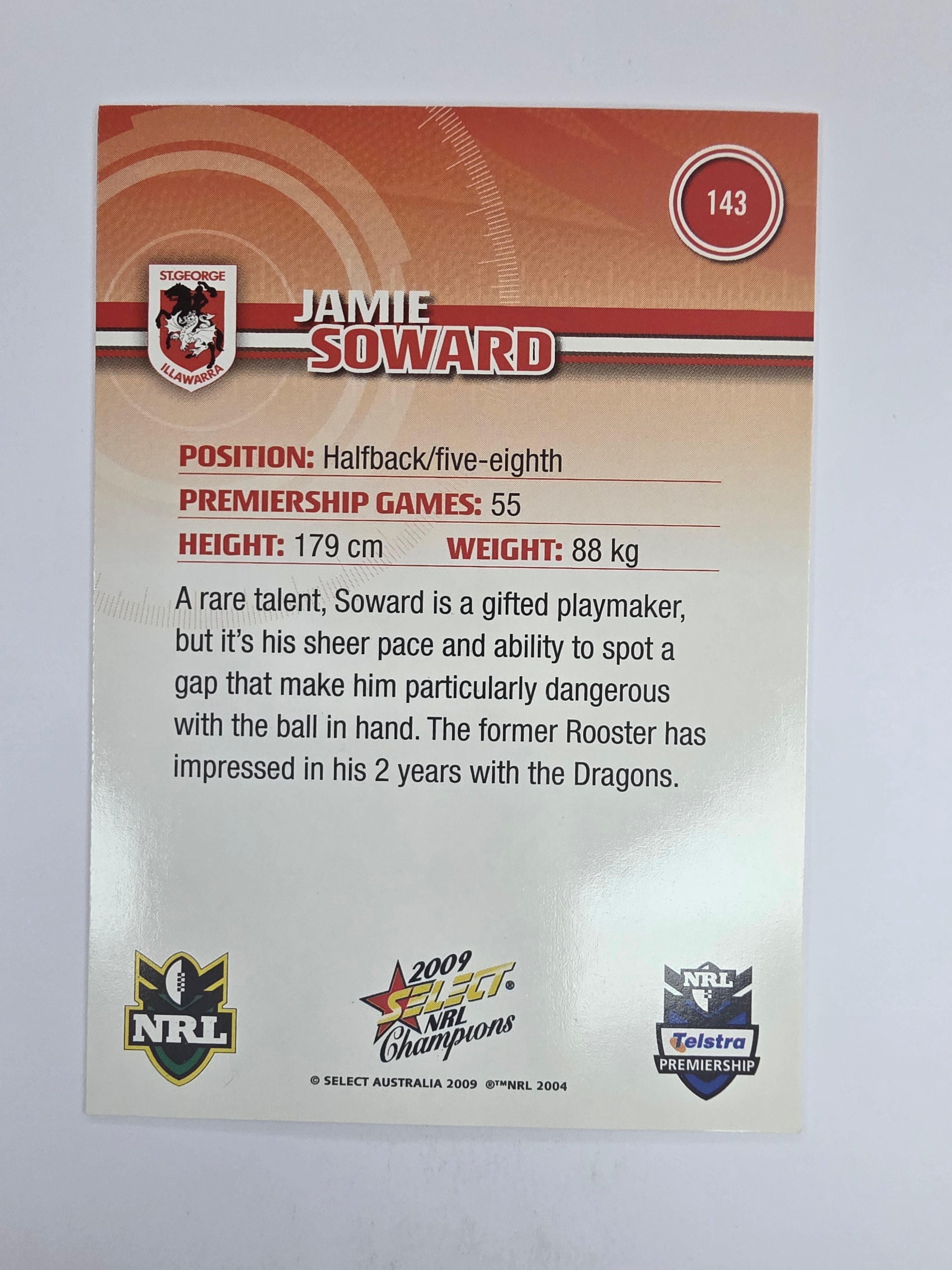 NRL 2009 Champions Base Card #143 Jamie Soward St George Illawarra Dragons
