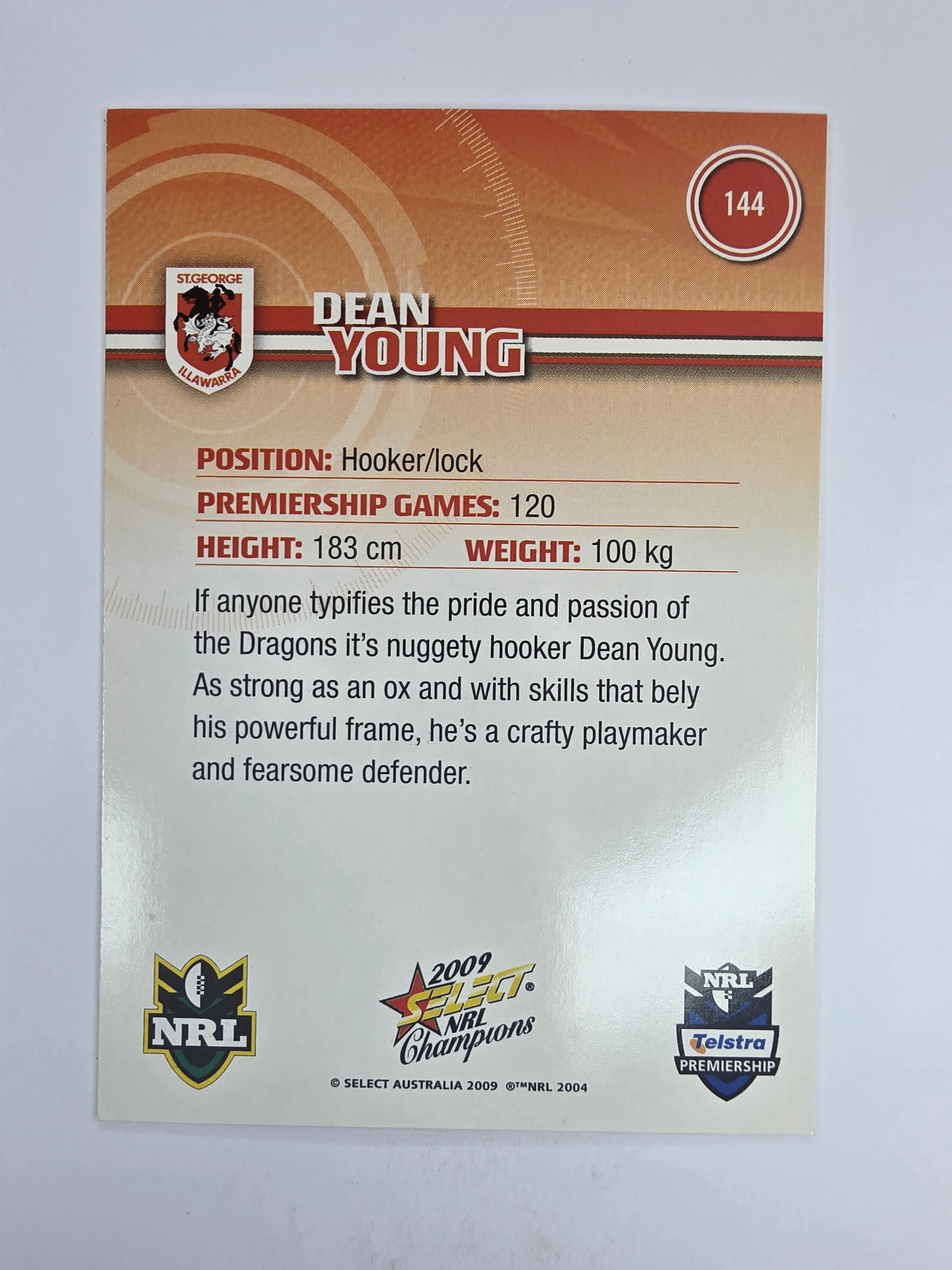 NRL 2009 Champions Base Card #144 Dean Young St George Illawarra Dragons