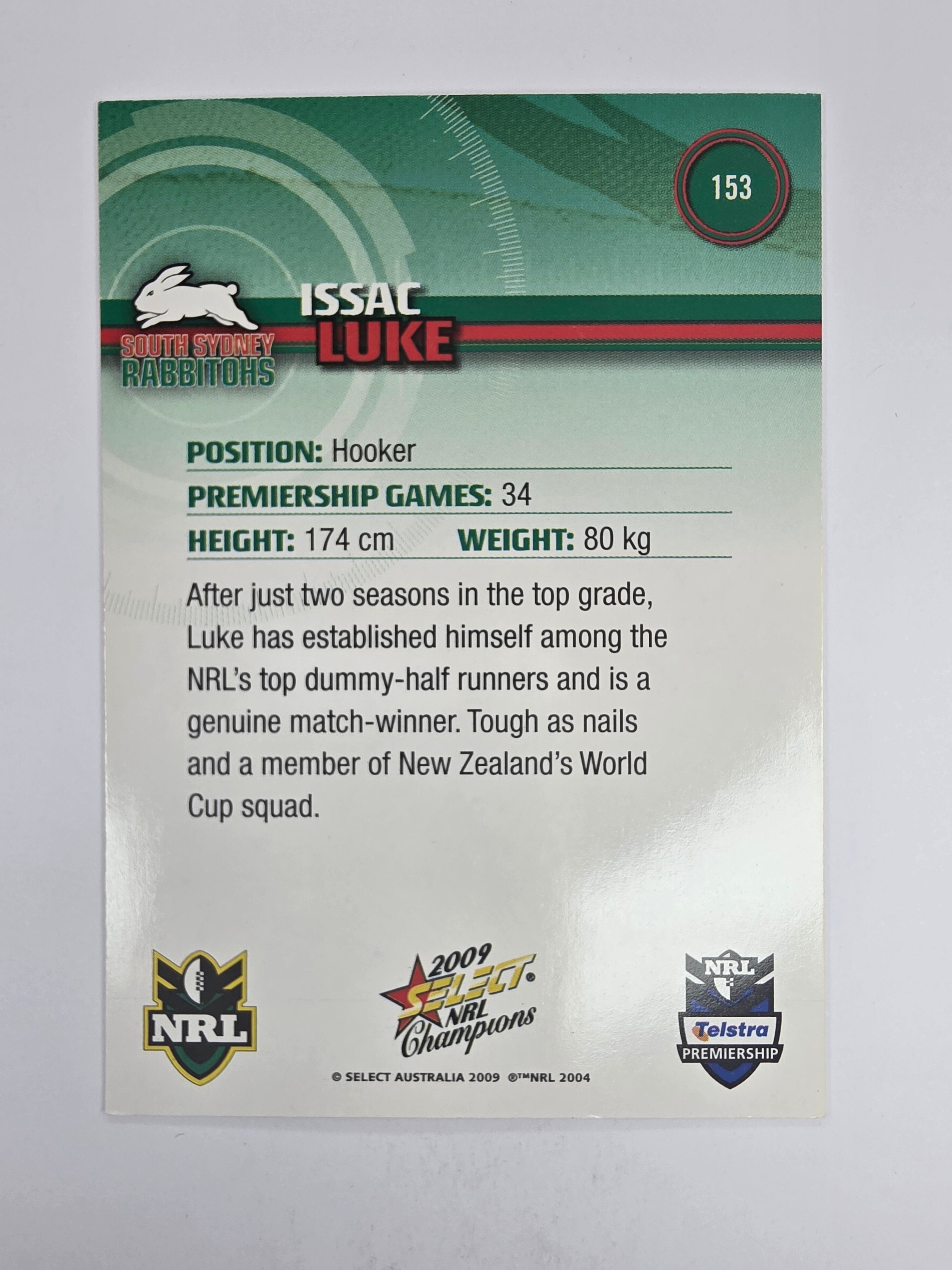 NRL 2009 Champions Base Card #153 Issac Luke South Sydney Rabbitohs