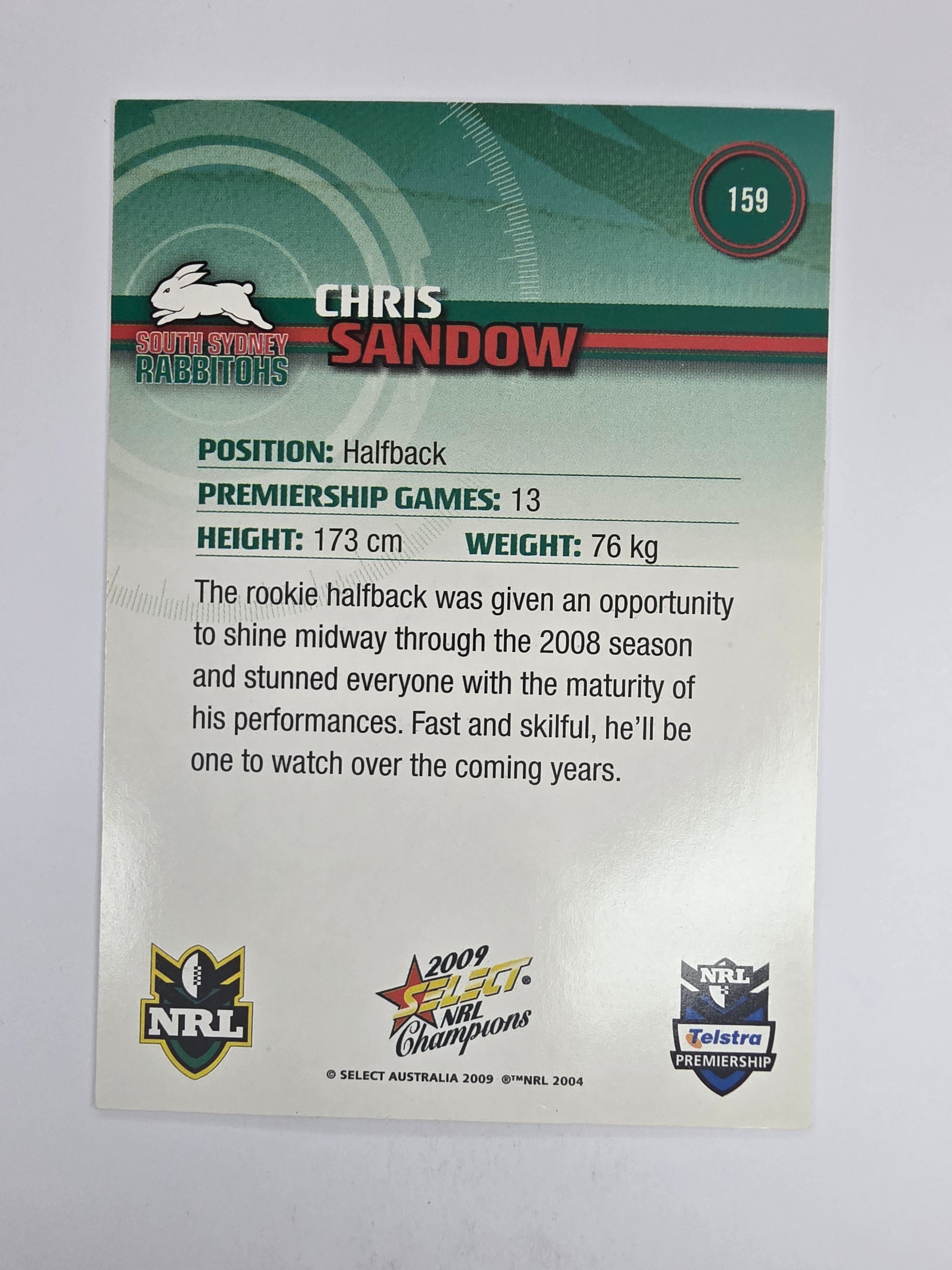 NRL 2009 Champions Base Card #159 Chris Sandow South Sydney Rabbitohs