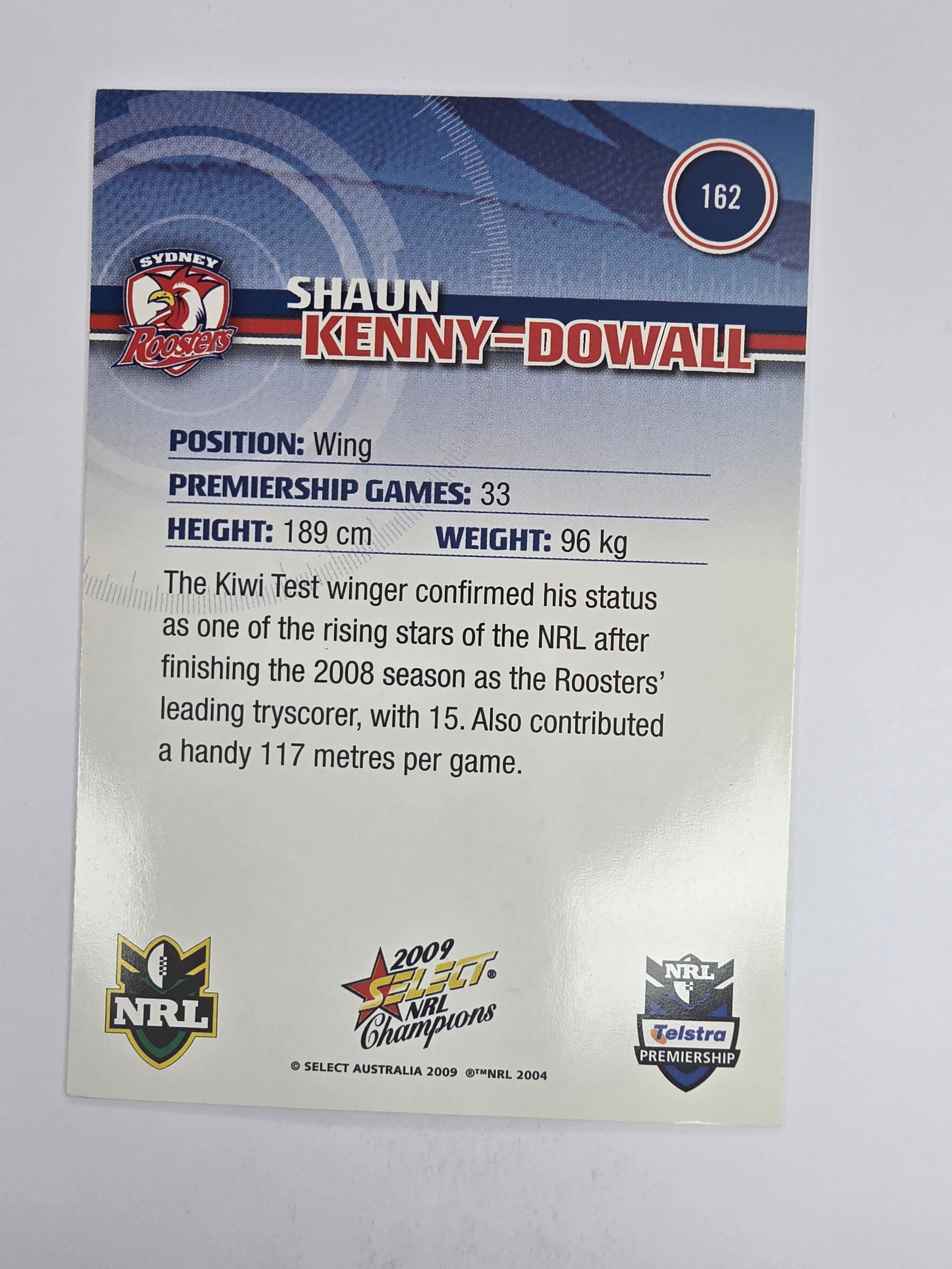 NRL 2009 Champions Base Card #162 Shaun Kenny-Dowall Sydney Roosters