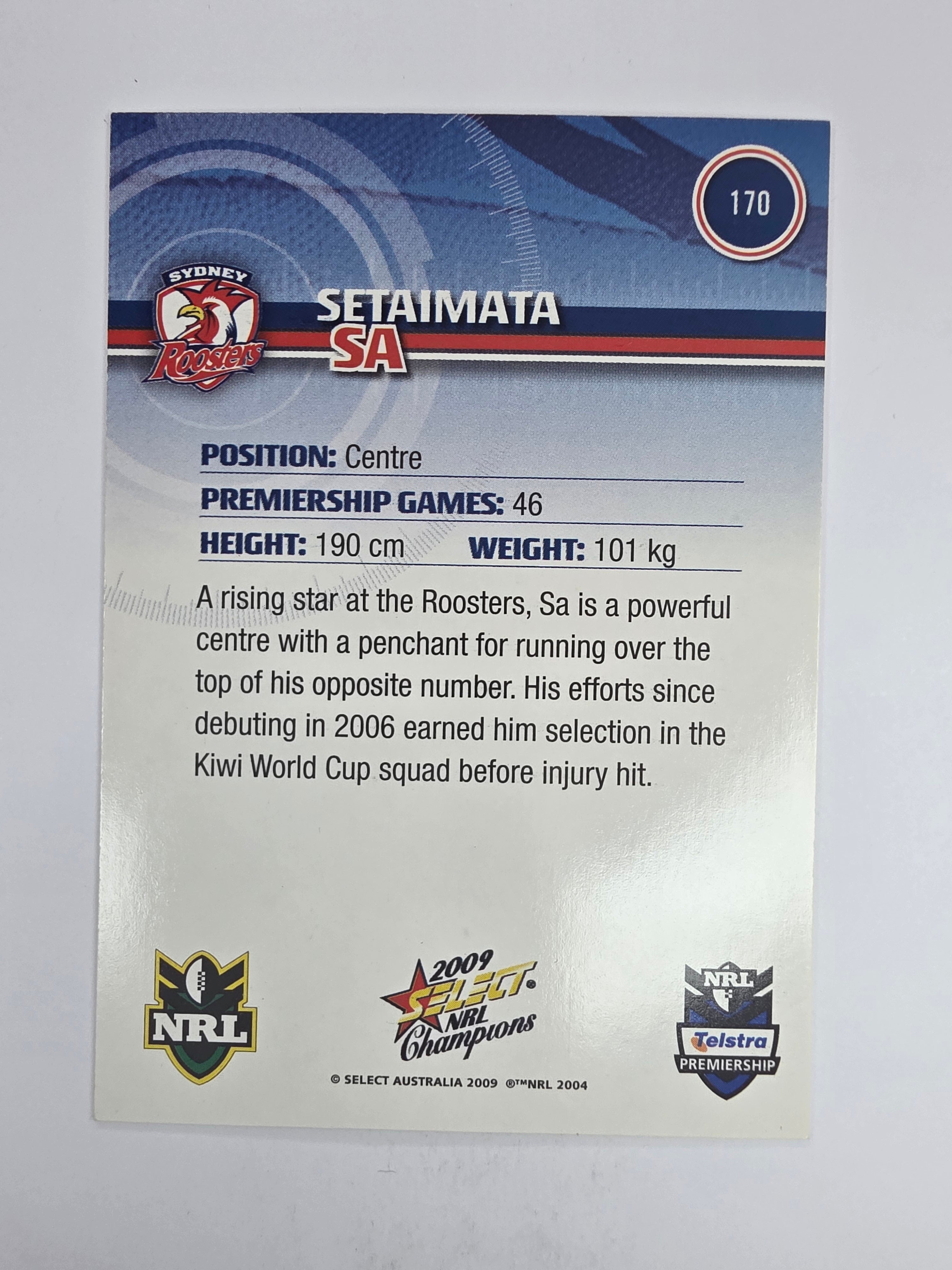 NRL 2009 Champions Base Card #170 Setaimata Sa Sydney Roosters