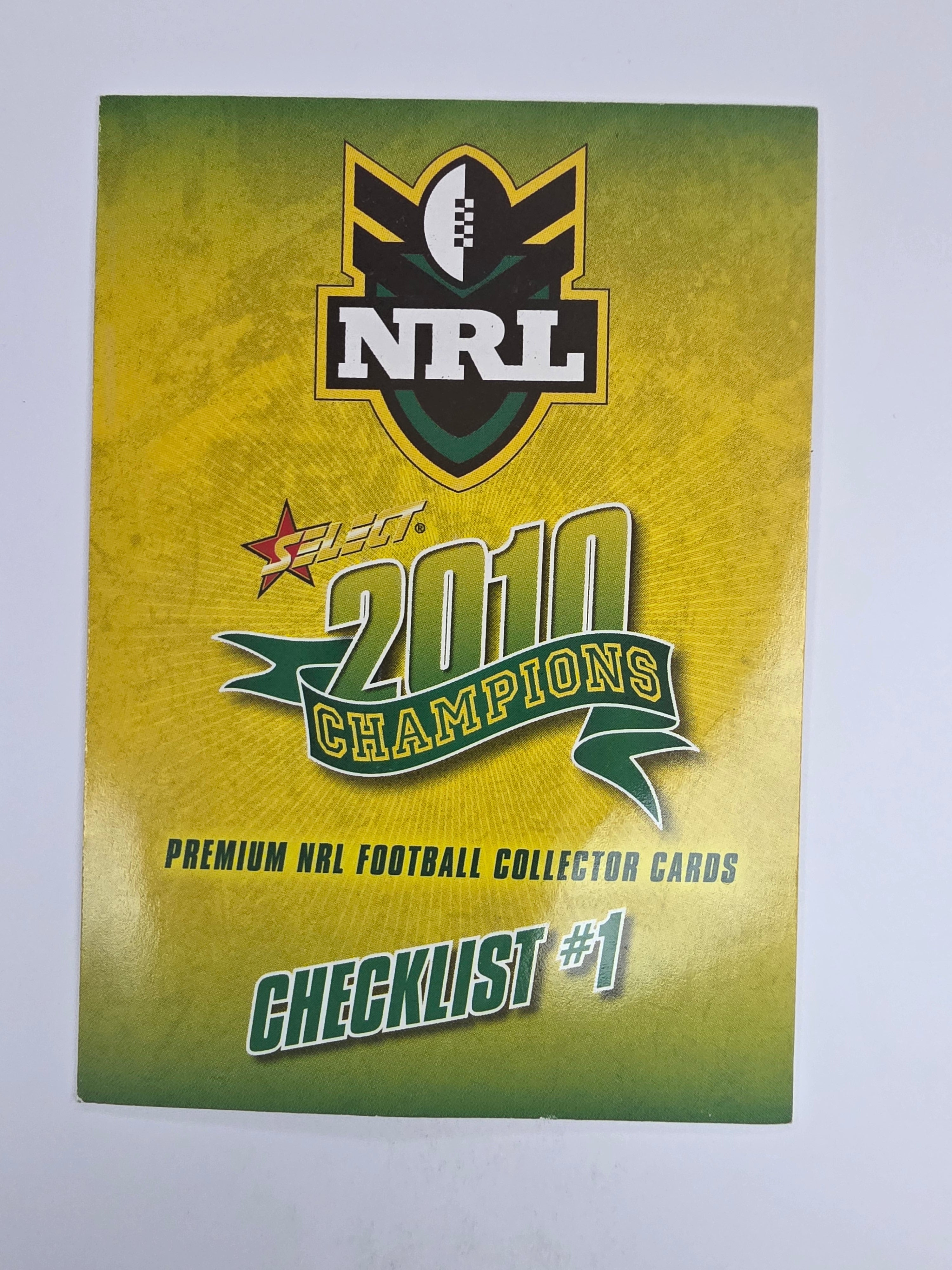 NRL 2010 Champions Base Card #1 Checklist
