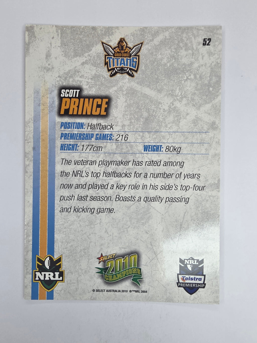 NRL 2010 Champions Base Card #52 Scott Prince Gold Coast Titans