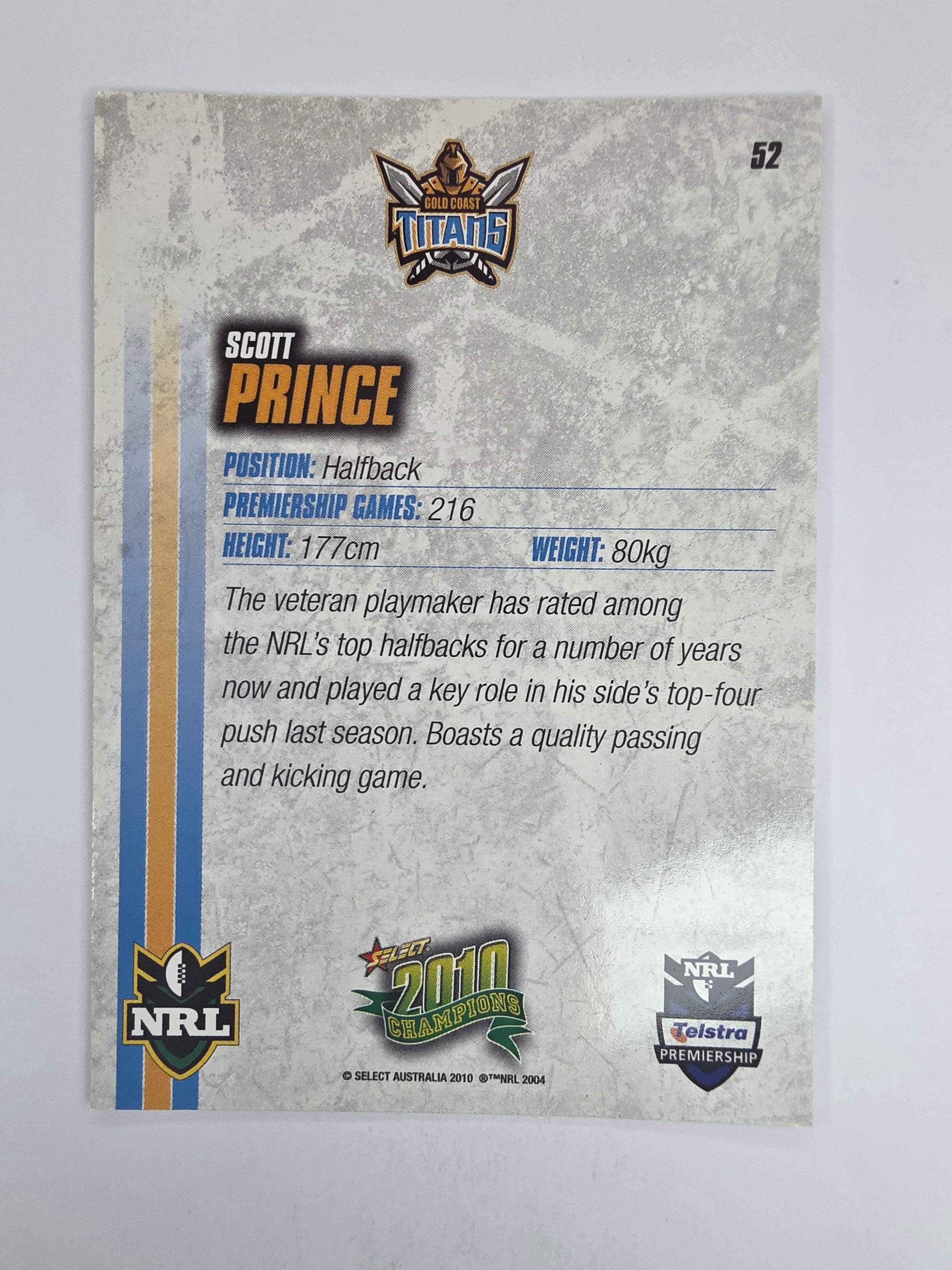 NRL 2010 Champions Base Card #52 Scott Prince Gold Coast Titans
