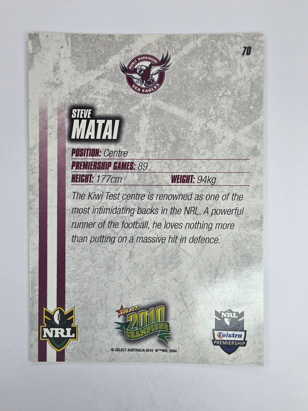 NRL 2010 Champions Base Card #70 Steve Matai Manly Warringah Sea Eagles