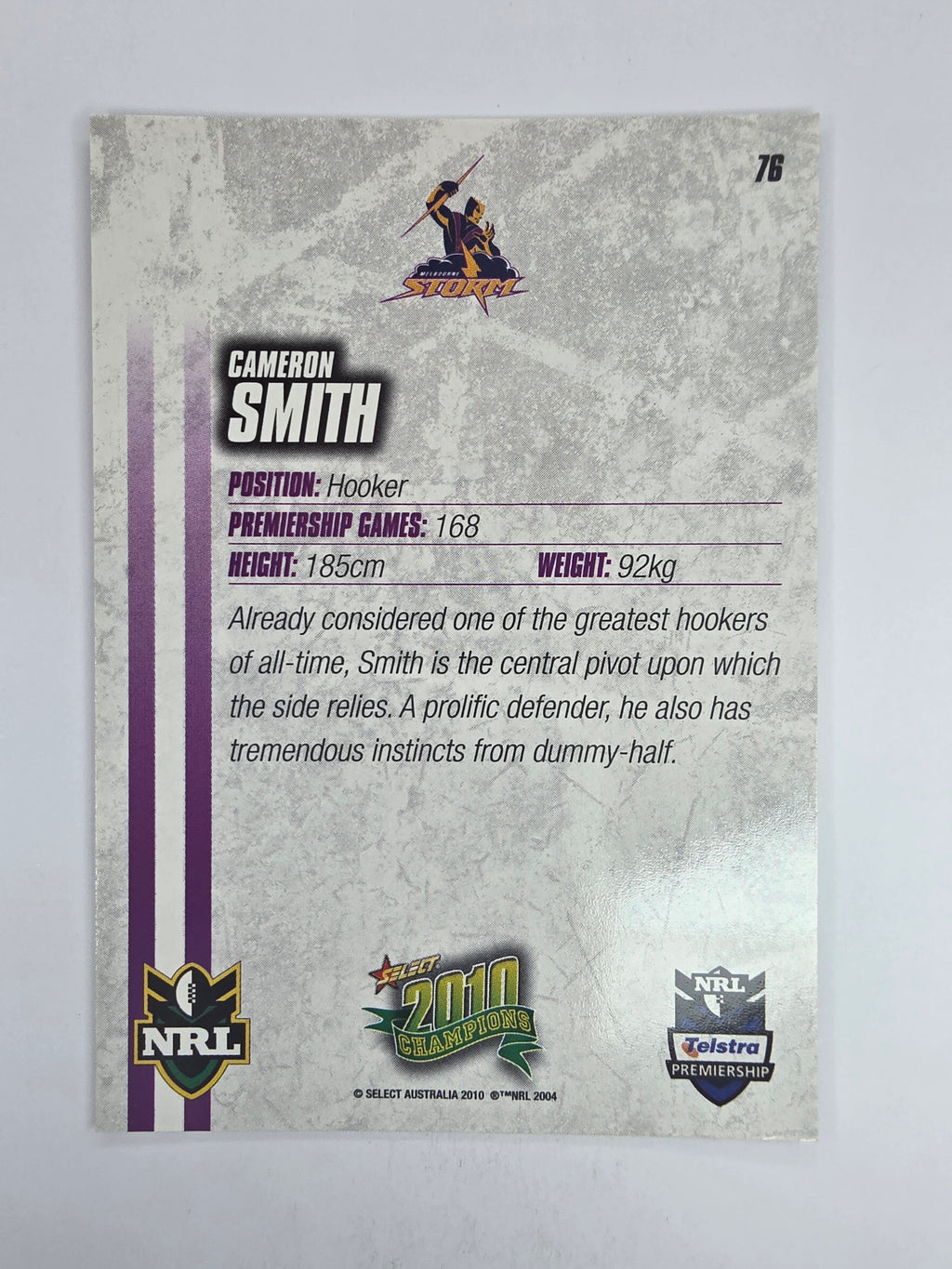 NRL 2010 Champions Base Card #76 Cameron Smith Melbourne Storm