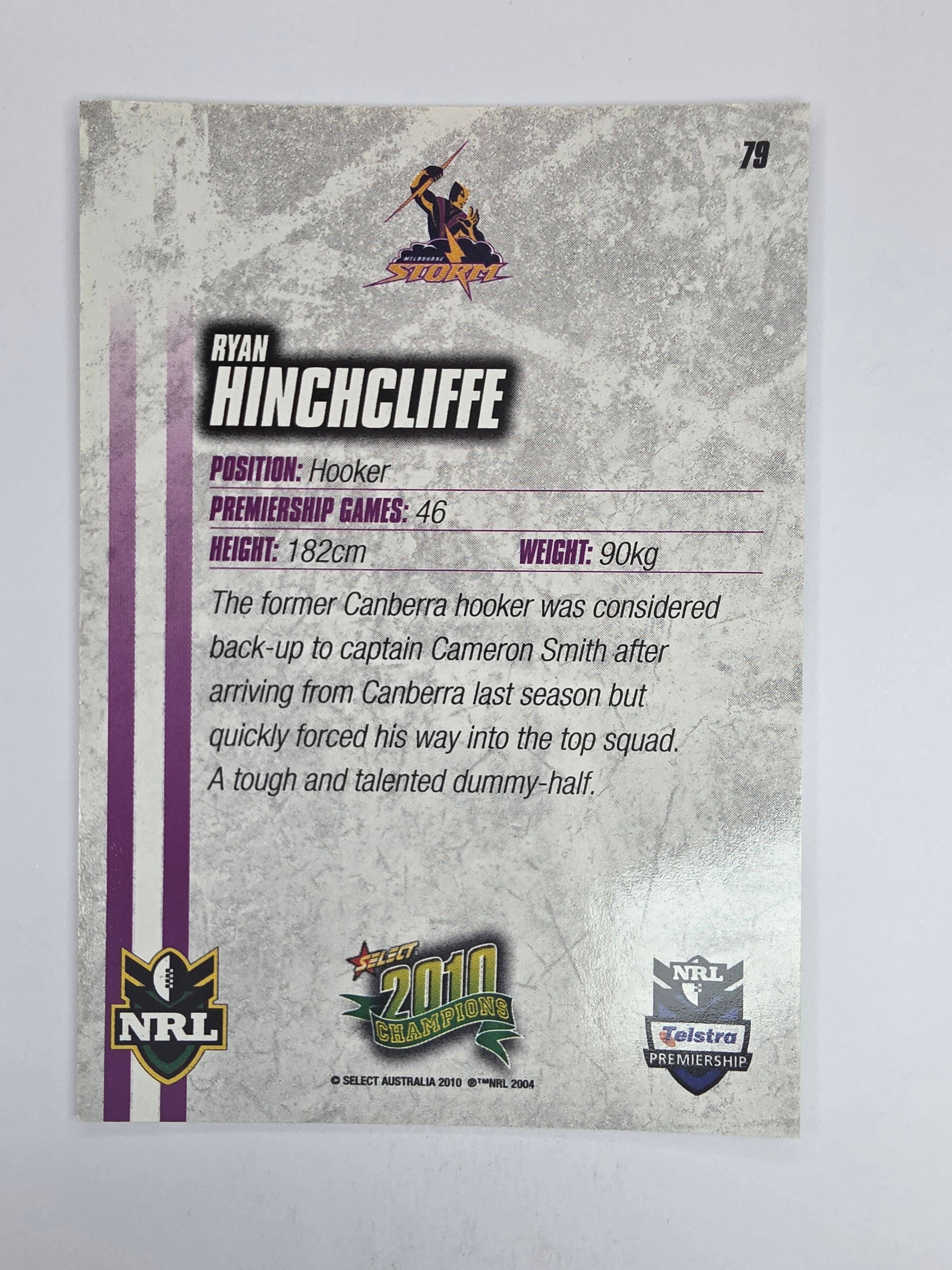 NRL 2010 Champions Base Card #79 Ryan Hinchcliffe Melbourne Storm