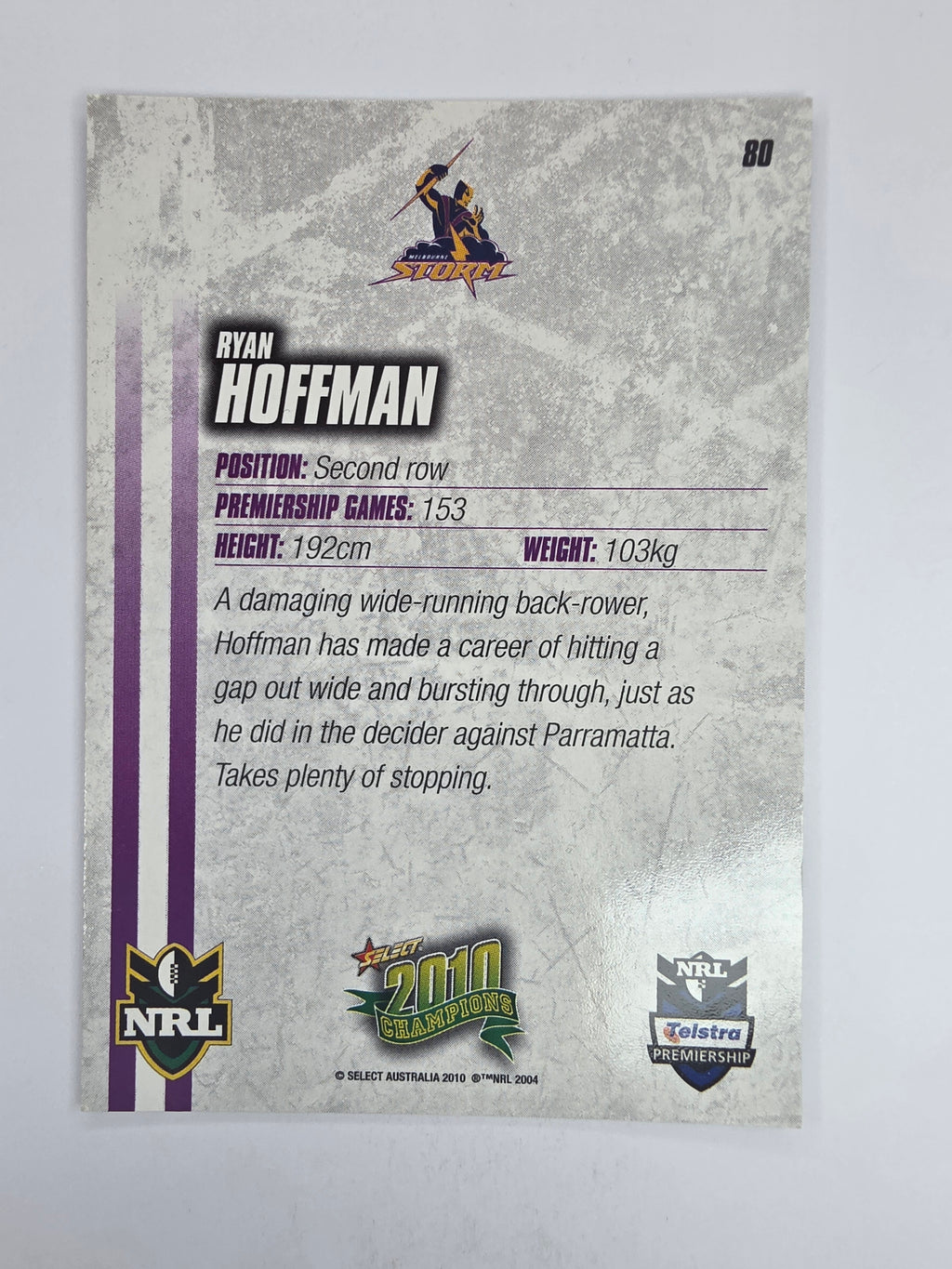 NRL 2010 Champions Base Card #80 Ryan Hoffman Melbourne Storm