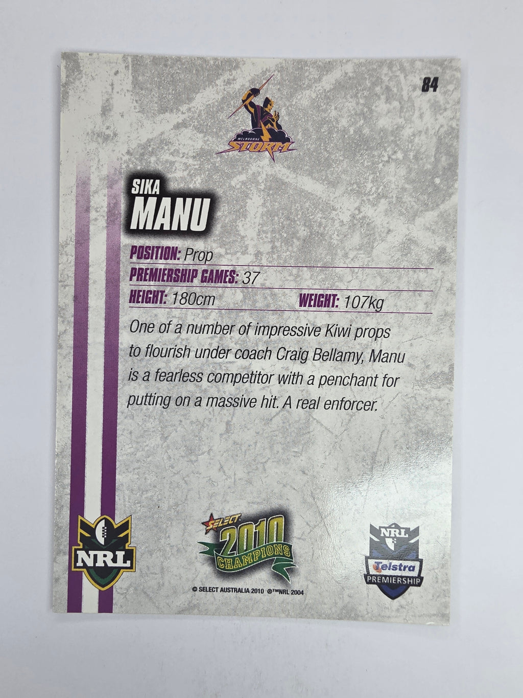NRL 2010 Champions Base Card #84 Sika Manu Melbourne Storm
