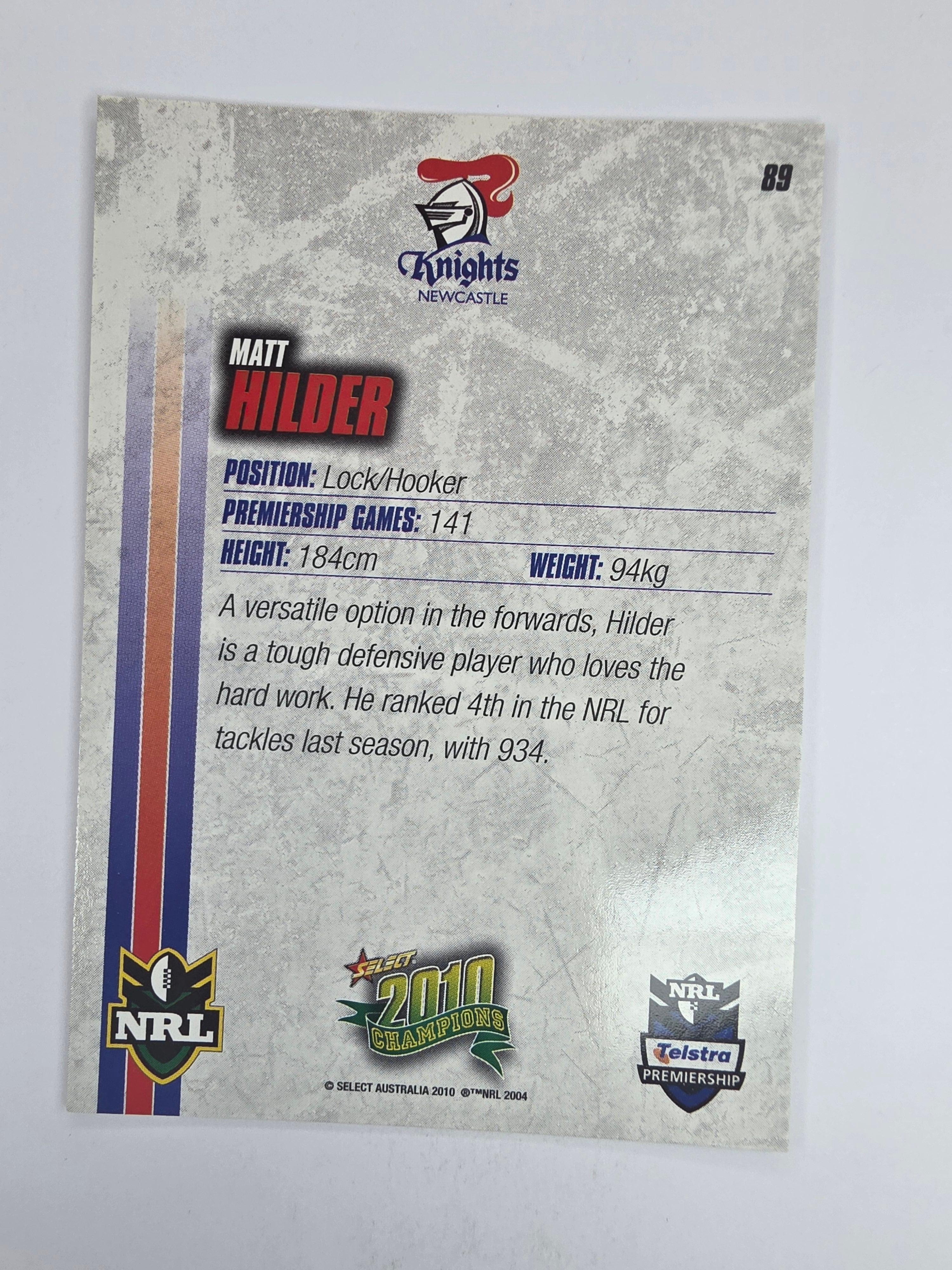NRL 2010 Champions Base Card #89 Matt Hilder Newcastle Knights