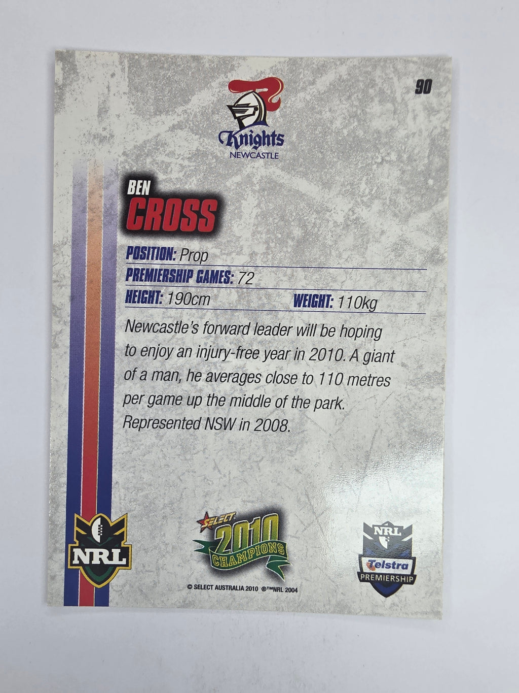 NRL 2010 Champions Base Card #90 Ben Cross Newcastle Knights