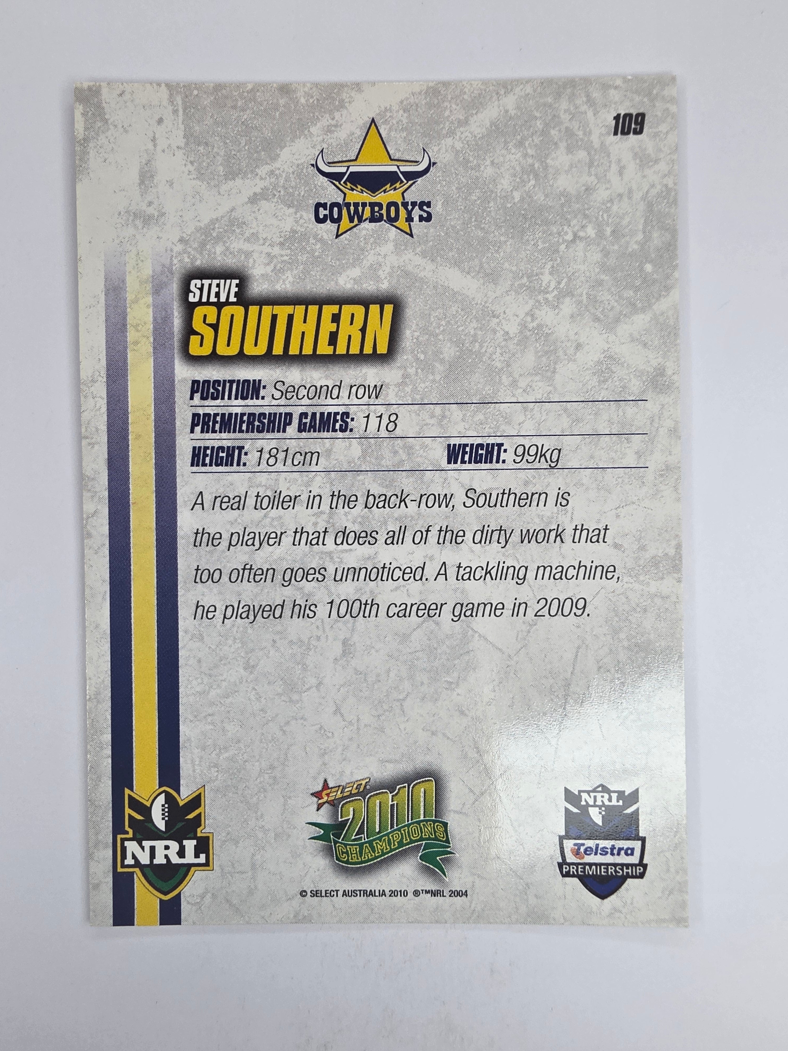 NRL 2010 Champions Base Card #109 Steve Southern North Queensland Cowboys