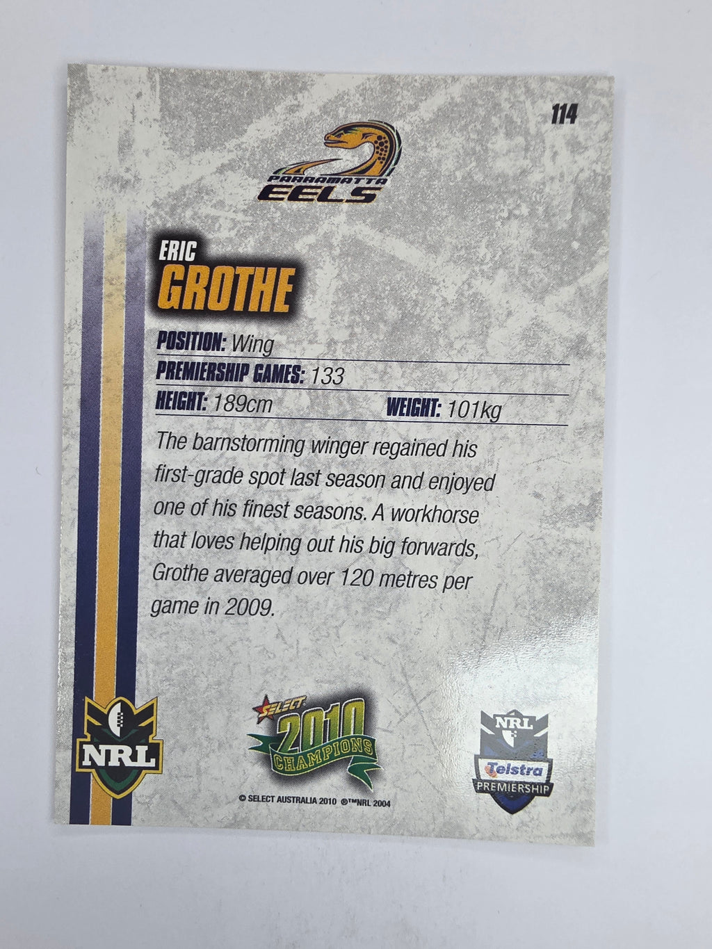 NRL 2010 Champions Base Card #114 Eric Grothe Parramatta Eels