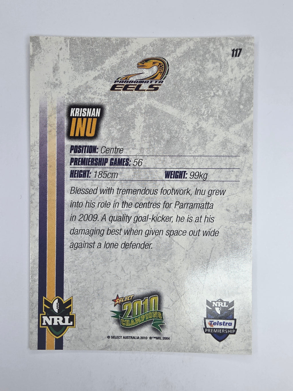 NRL 2010 Champions Base Card #117 Krisnan Inu Parramatta Eels